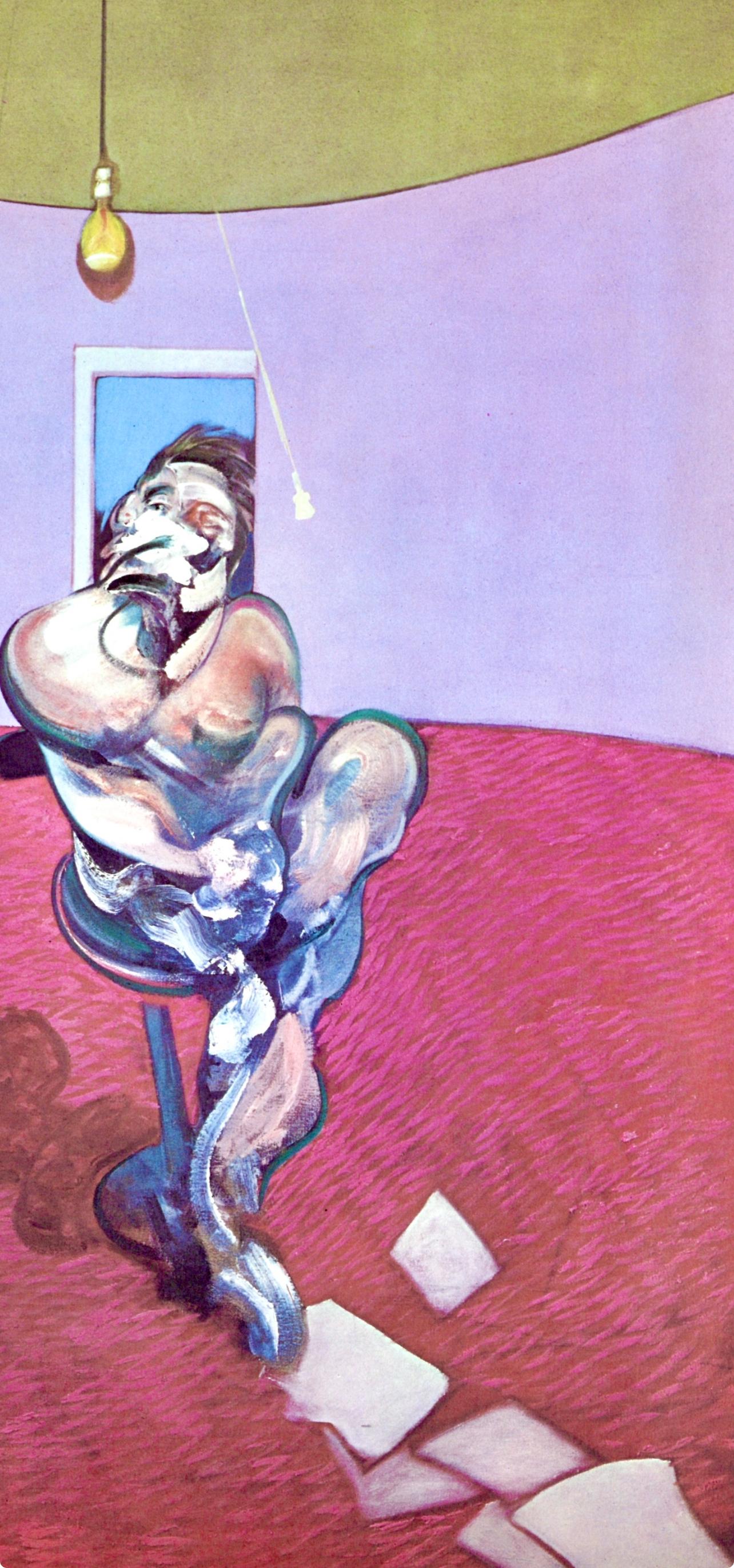Bacon, Retrato de George Dyer Talking, Derrière le miroir (después) - Figurative Print Gris de Francis Bacon