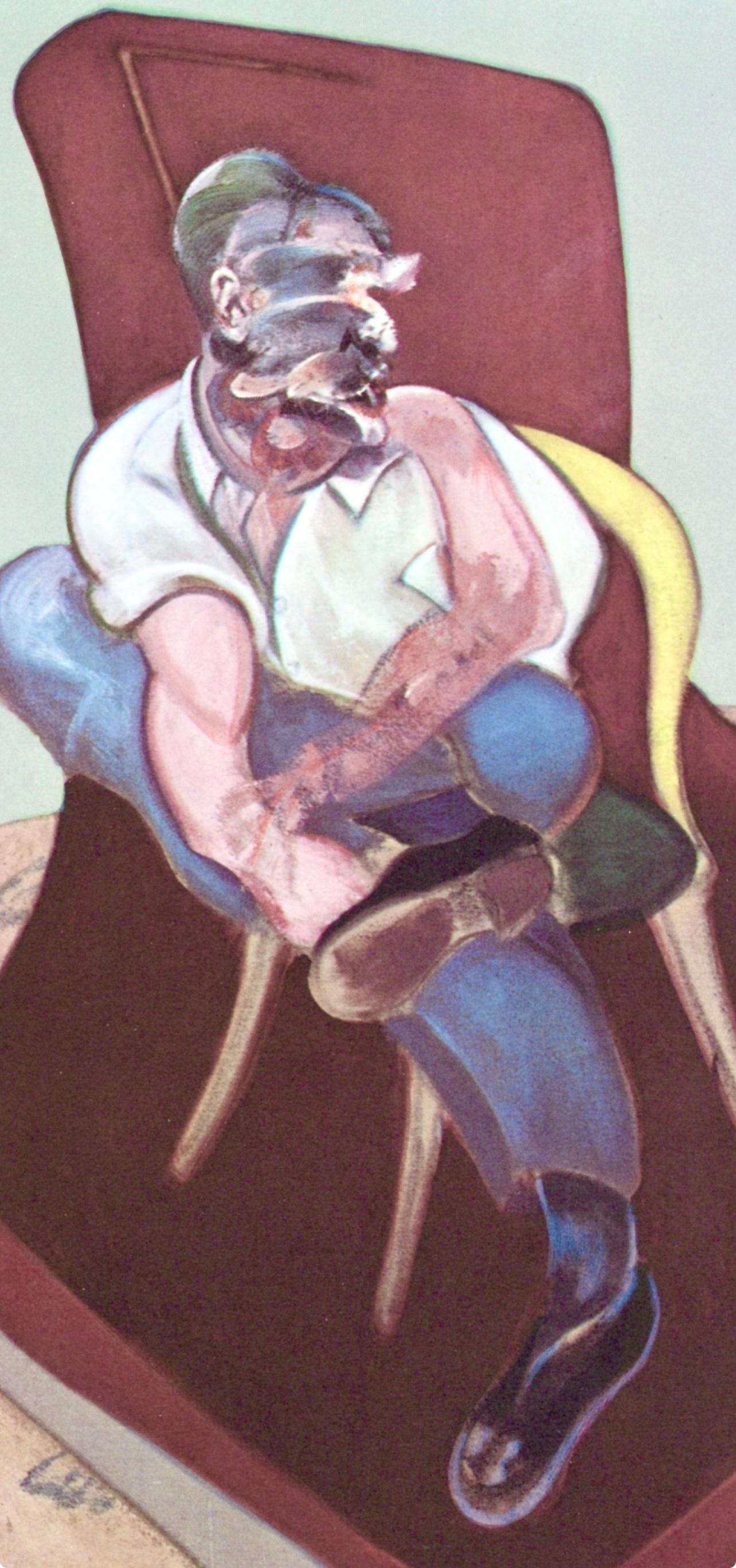 Bacon, Estudio para el retrato de Lucian Freud, Derrière le miroir (después de) - Figurative Print Gris de Francis Bacon