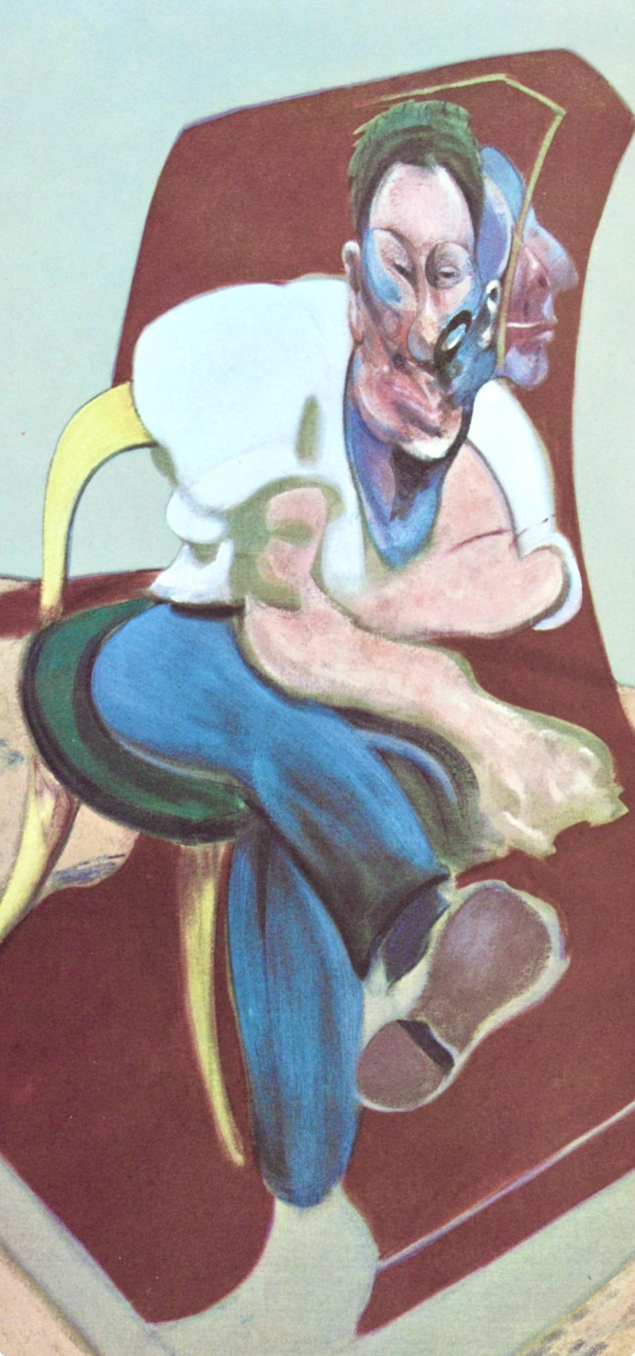 Bacon, Étude pour le portrait de Lucian Freud, Derrière le miroir (d'après) - Gris Figurative Print par Francis Bacon
