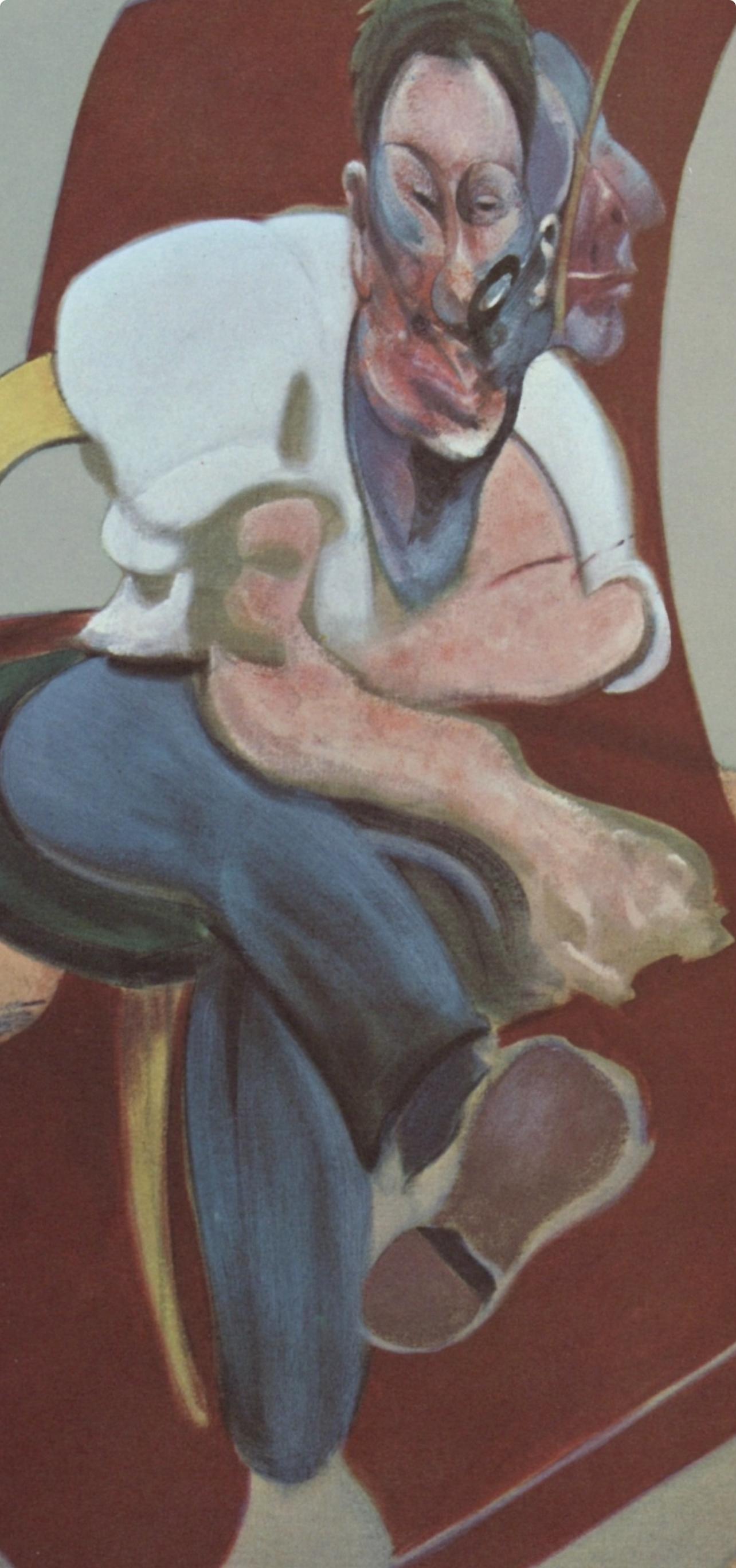 Bacon, Estudio para el retrato de Lucian Freud, Derrière le miroir (después de) - Figurative Print Gris de Francis Bacon