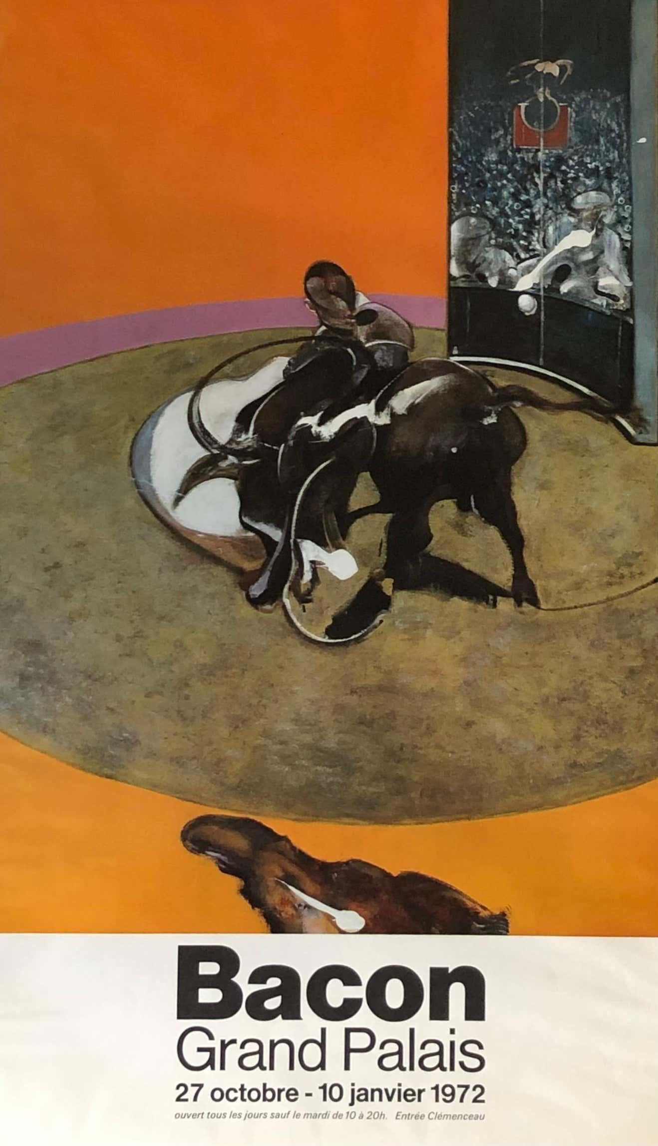 Francis Bacon Grand Palais, 1972:
Vintage 1970s Francis Bacon exhibition poster published on the occasion of: Francis Bacon at the Grand Palais (October 27- January 10 1972).

Offset lithograph.
Dimensions: 28.25 x 19 inches
Minor signs of handling;