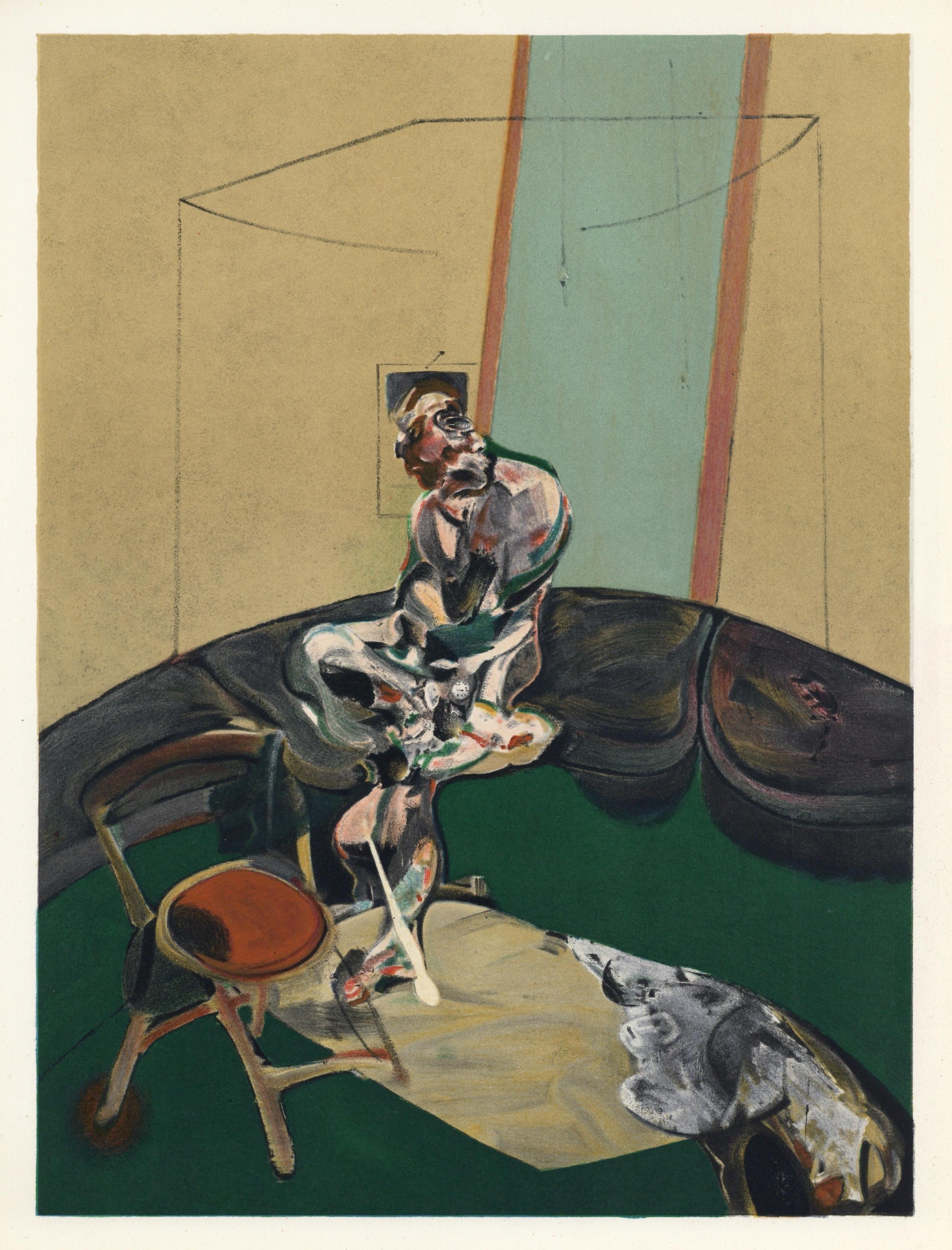 (after) Francis Bacon Portrait Print - "George Dyer Fixing the Cord of a Curtain" lithograph