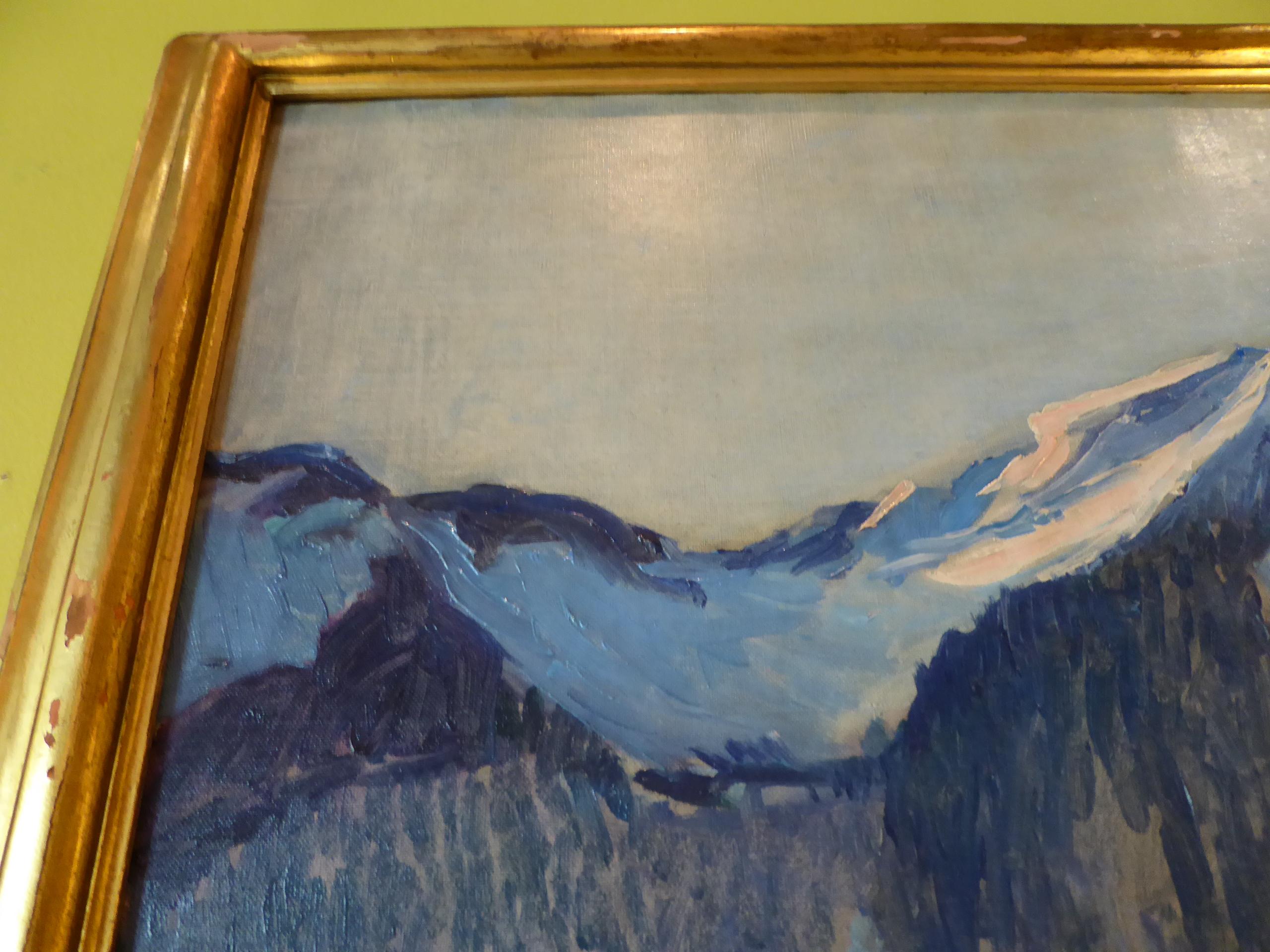 American Florence Ballin Cramer Winter Scene w Mountains O/C 1915 Newcomb Macklin Frame