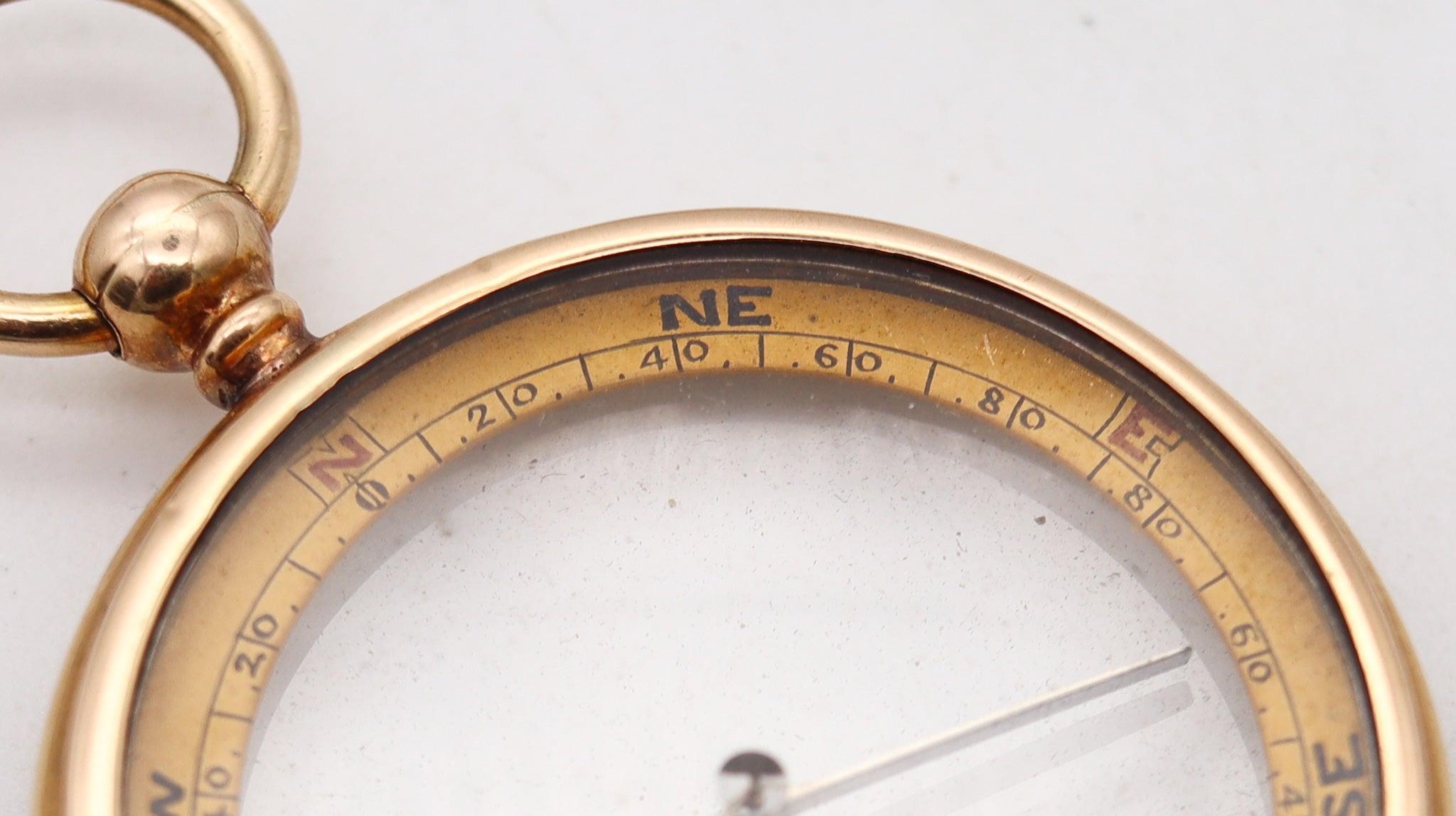 Edwardian FRANCIS BARKER & SON 1907 London Antique Compass Pendant In 15Kt Yellow Gold