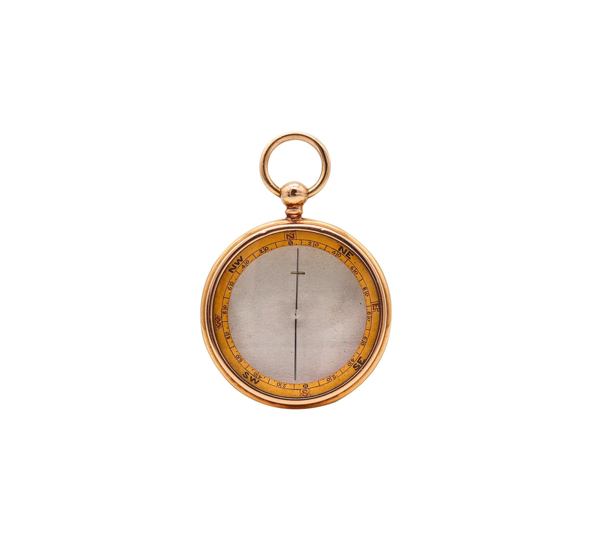 FRANCIS BARKER & SON 1907 London Antique Compass Pendant In 15Kt Yellow Gold 1