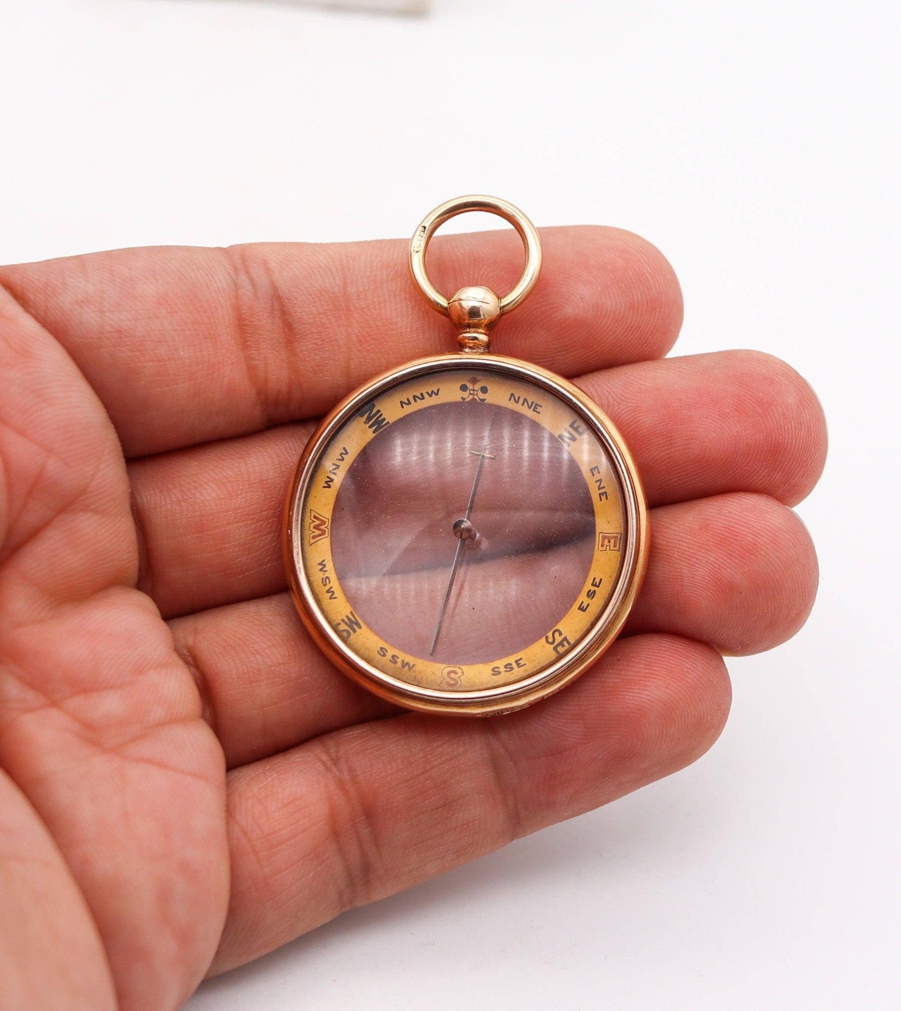 FRANCIS BARKER & SON 1907 London Antique Compass Pendant In 15Kt Yellow Gold 2