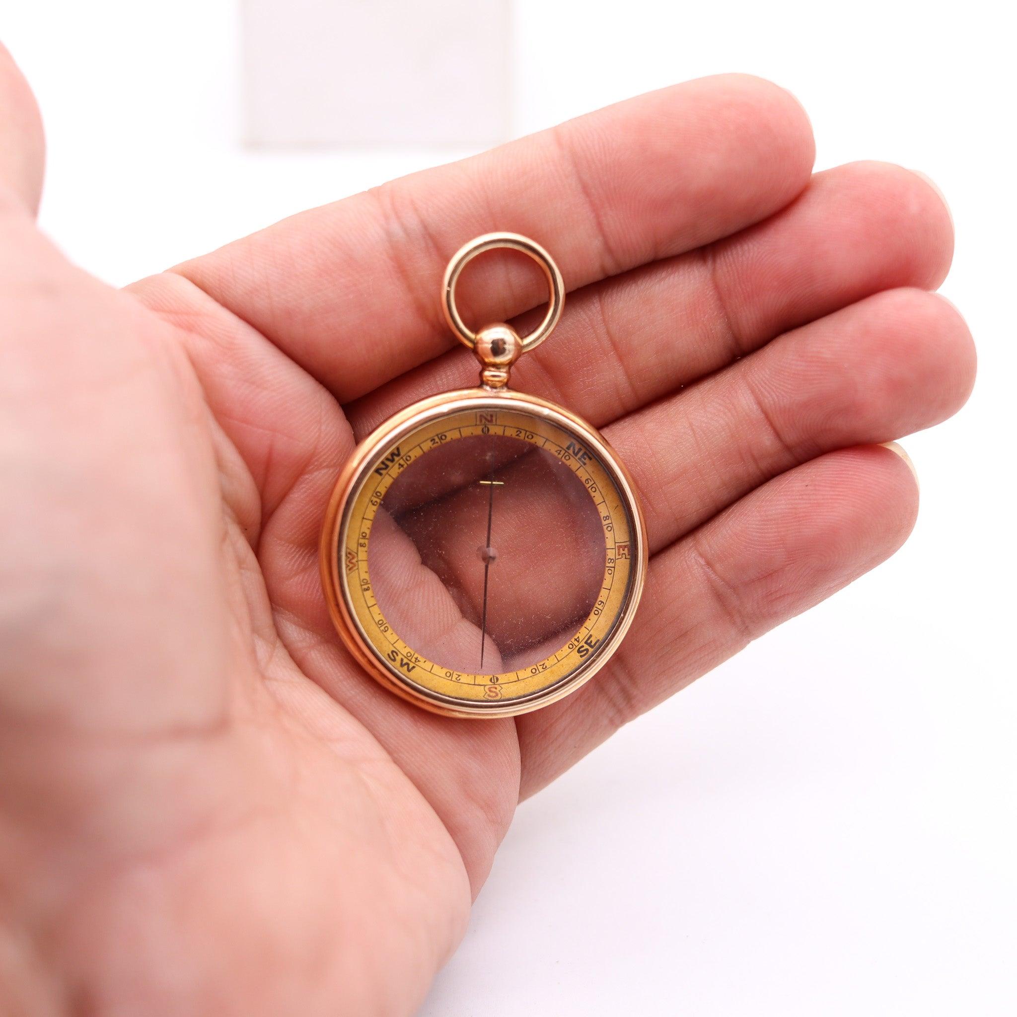 FRANCIS BARKER & SON 1907 London Antique Compass Pendant In 15Kt Yellow Gold 3