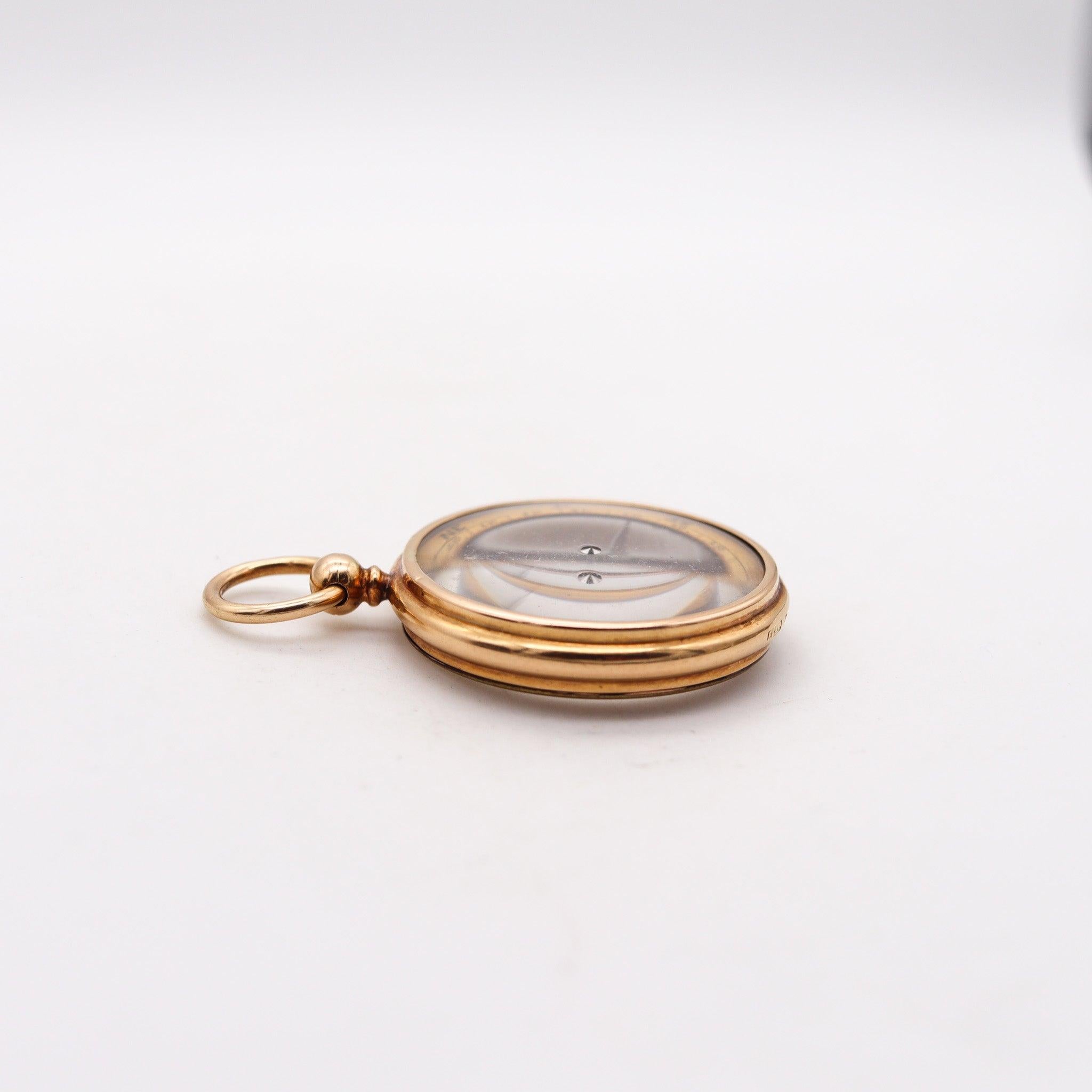 FRANCIS BARKER & SON 1907 London Antique Compass Pendant In 15Kt Yellow Gold 4