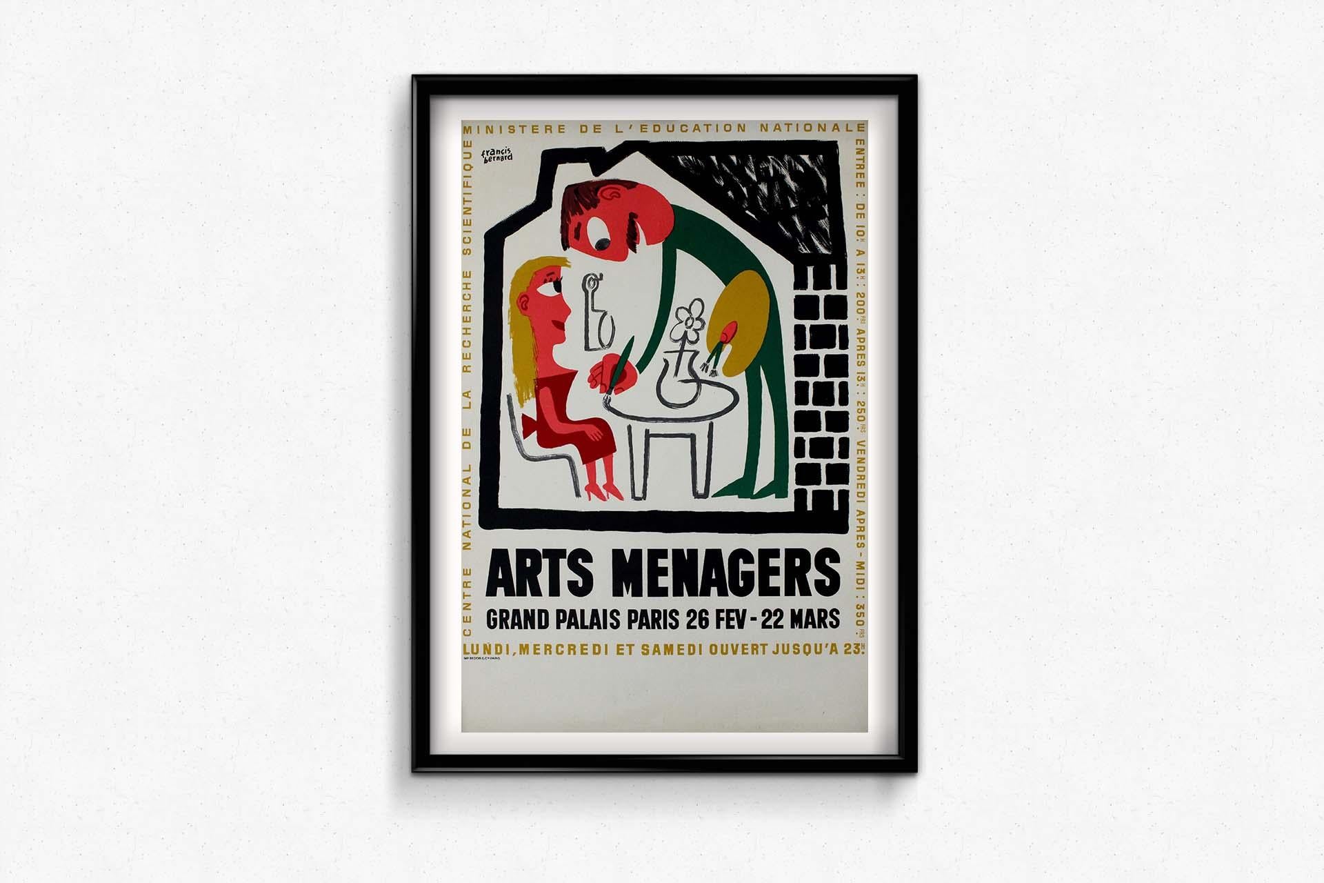 Circa 1950 original poster by Francis Bernard for the Arts Ménagers Grand Palais For Sale 1