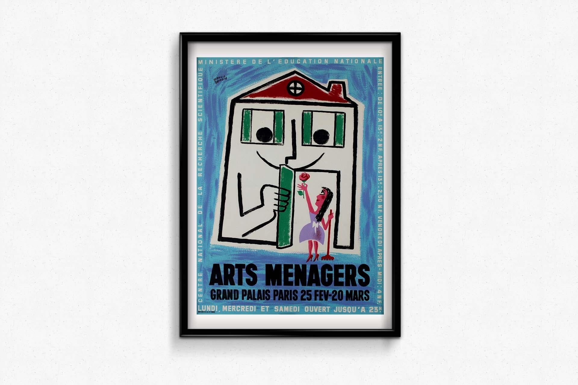 Circa 1950 original poster by Francis Bernard for the Arts Ménagers Grand Palais For Sale 1