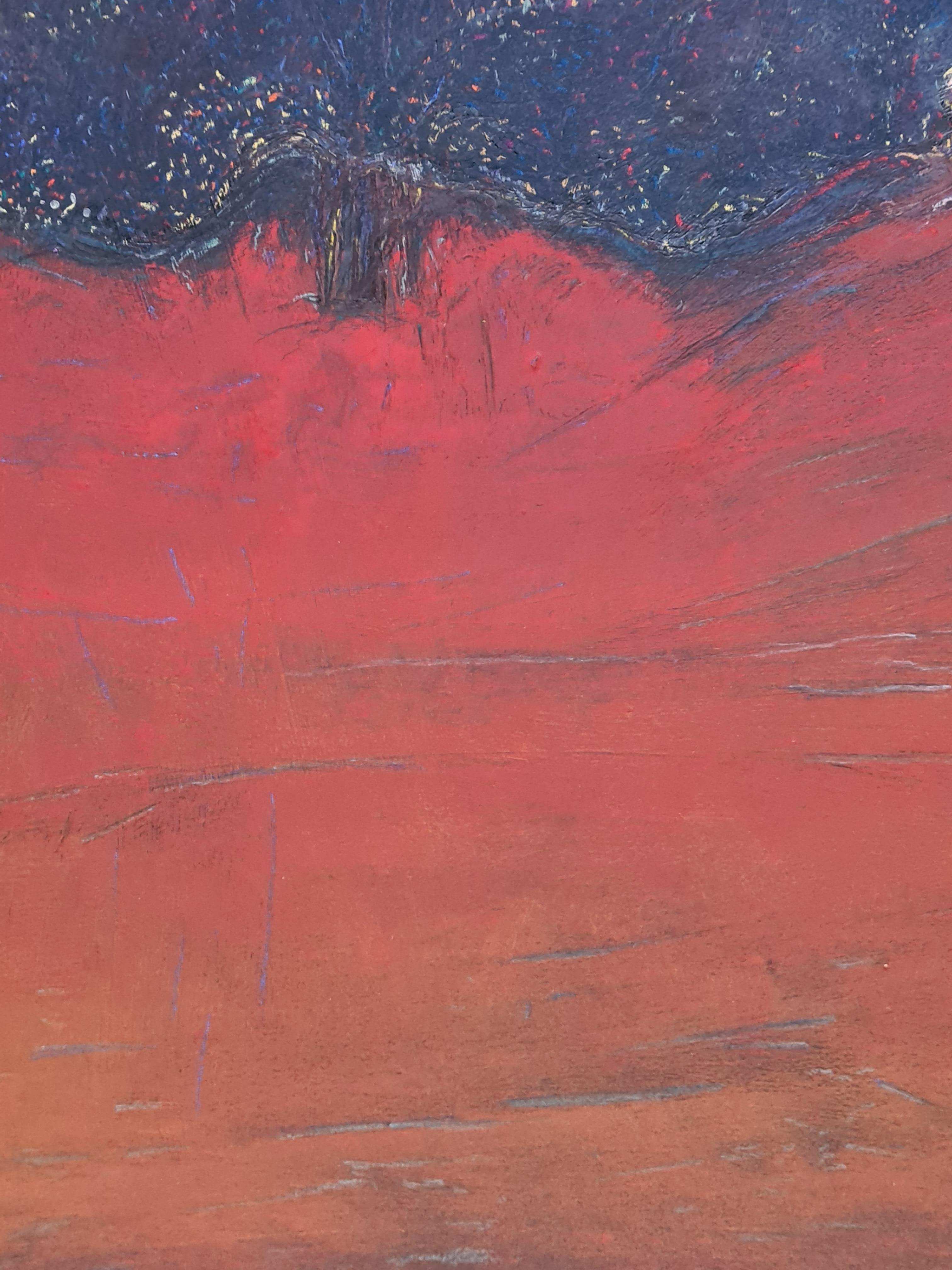 Paysage impressionniste fauve français contemporain, Le Crépuscule. Pastel. - Gris Landscape Painting par Francis Besson 
