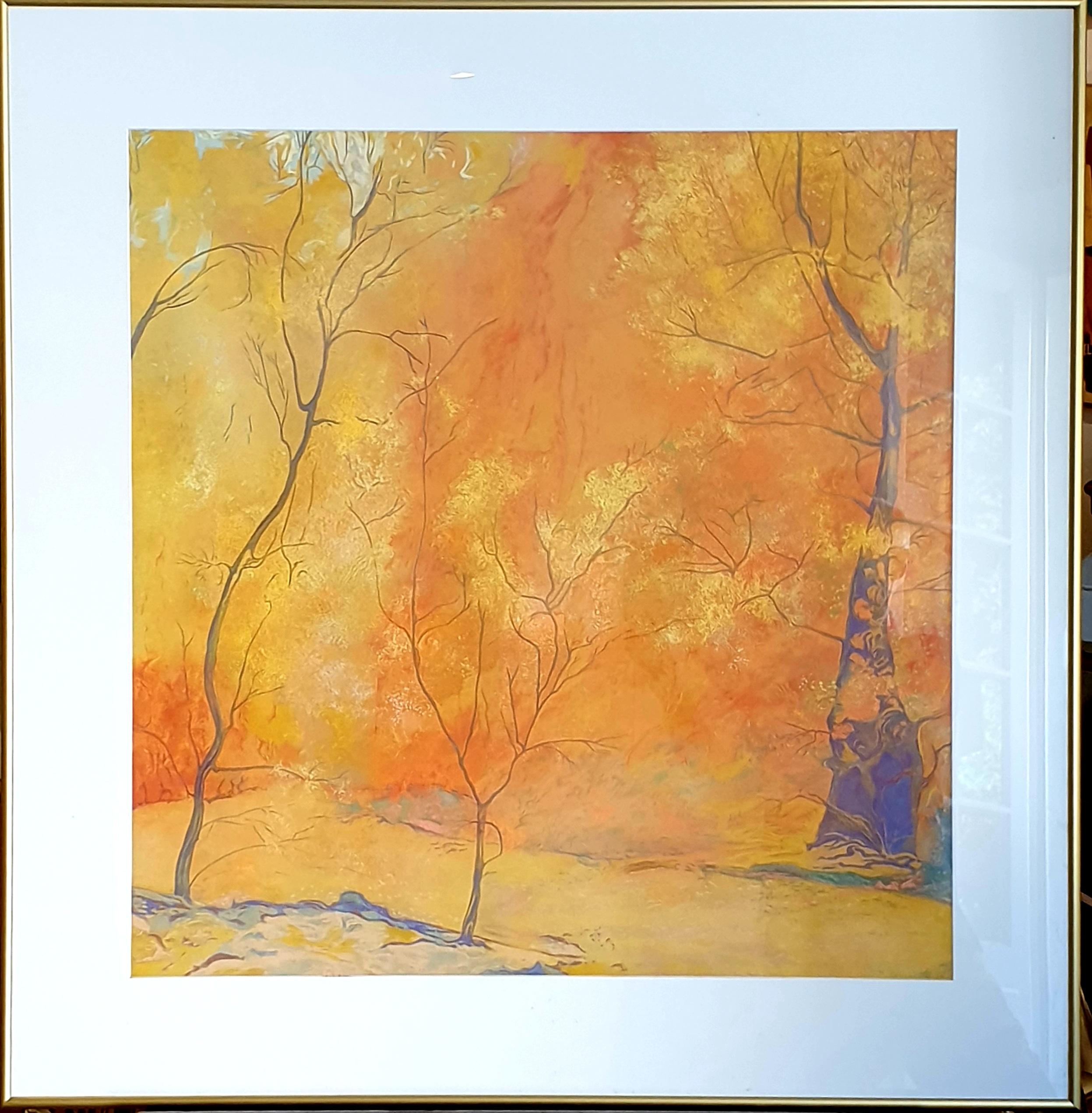 'Forest in the Fall', Contemporary Impressionist Pastel, Homage to Gustave Klimt - Painting by Francis Besson 