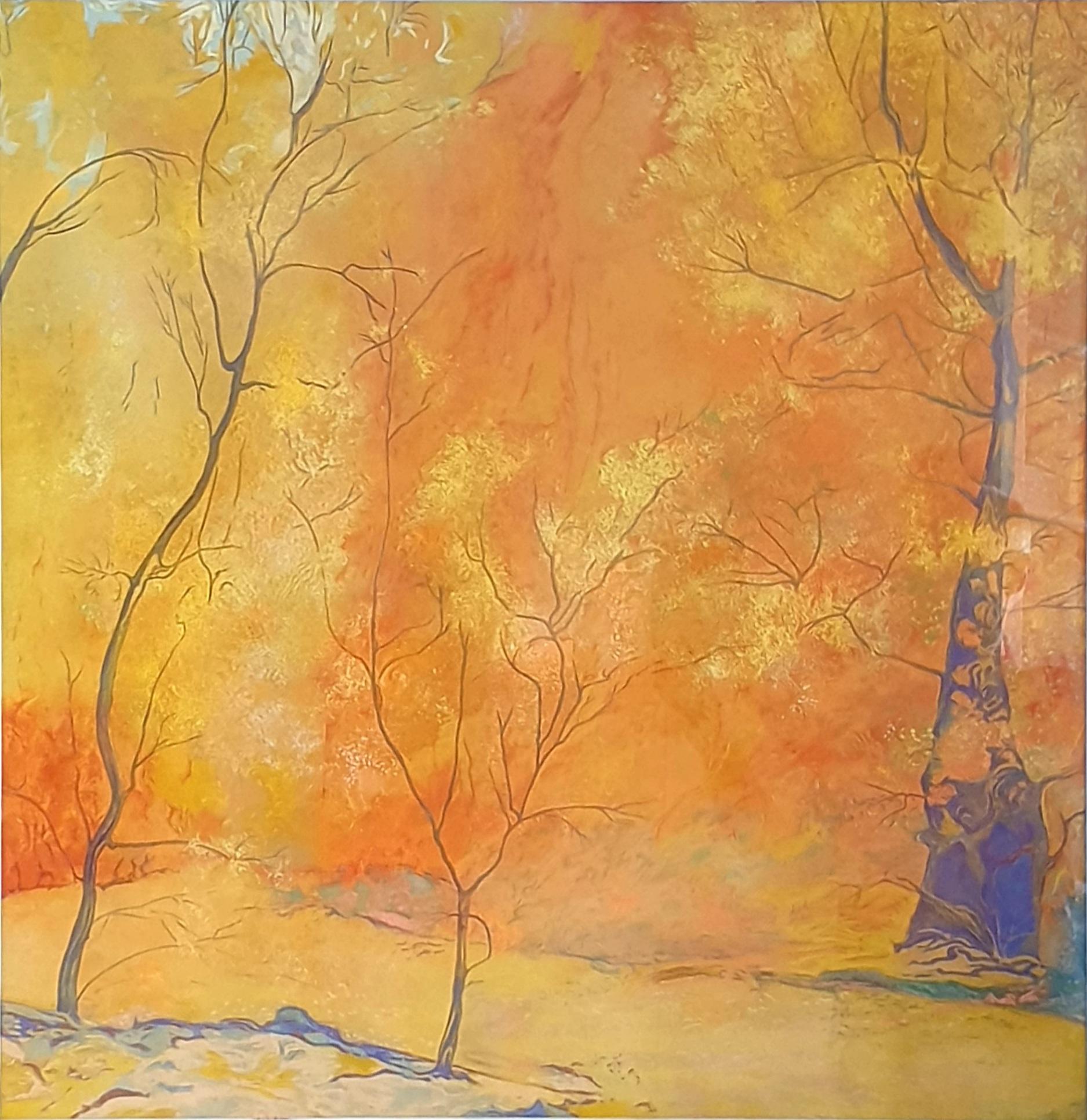 Francis Besson  Abstract Painting - 'Forest in the Fall', Contemporary Impressionist Pastel, Homage to Gustave Klimt