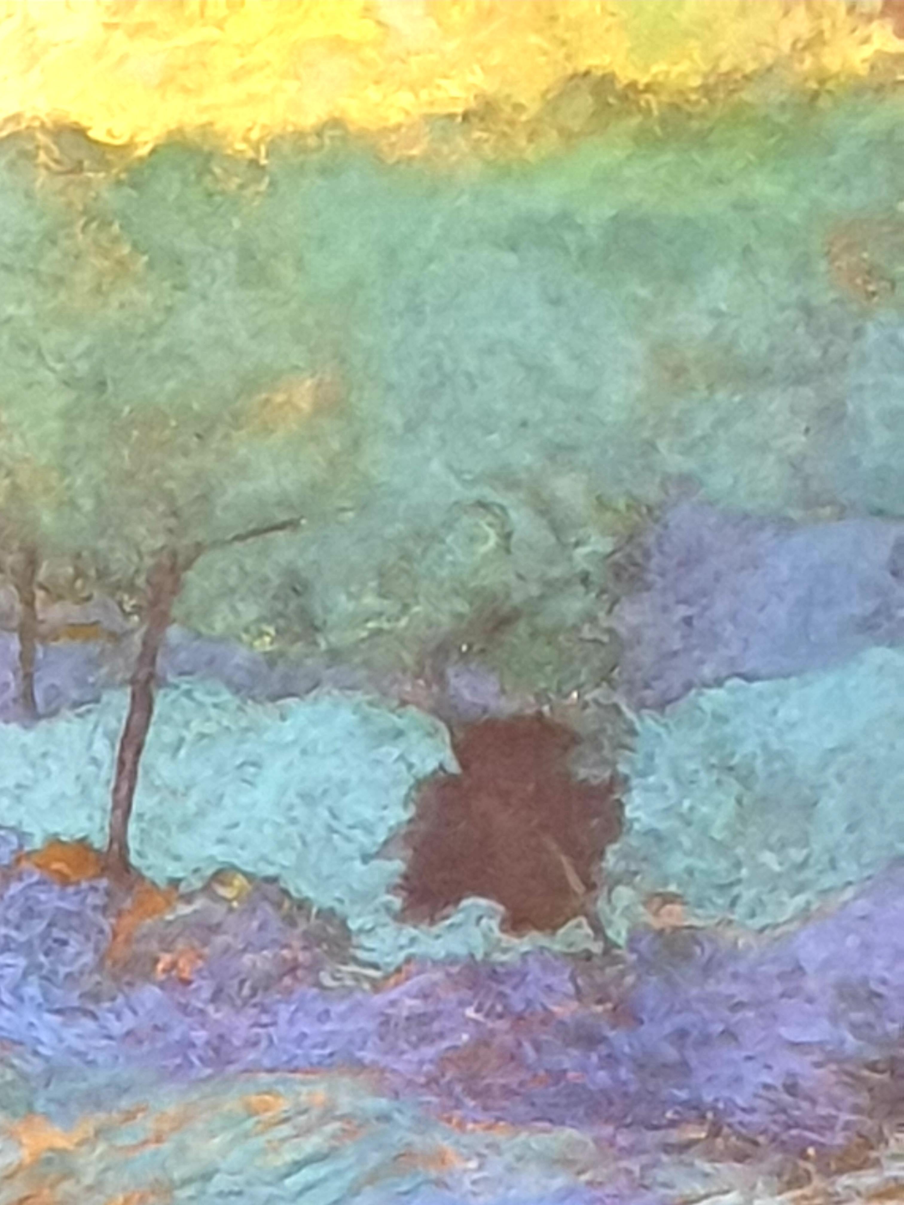 Pastel y acrílico francés surrealista contemporáneo sobre papel, Paisaje provenzal. 7