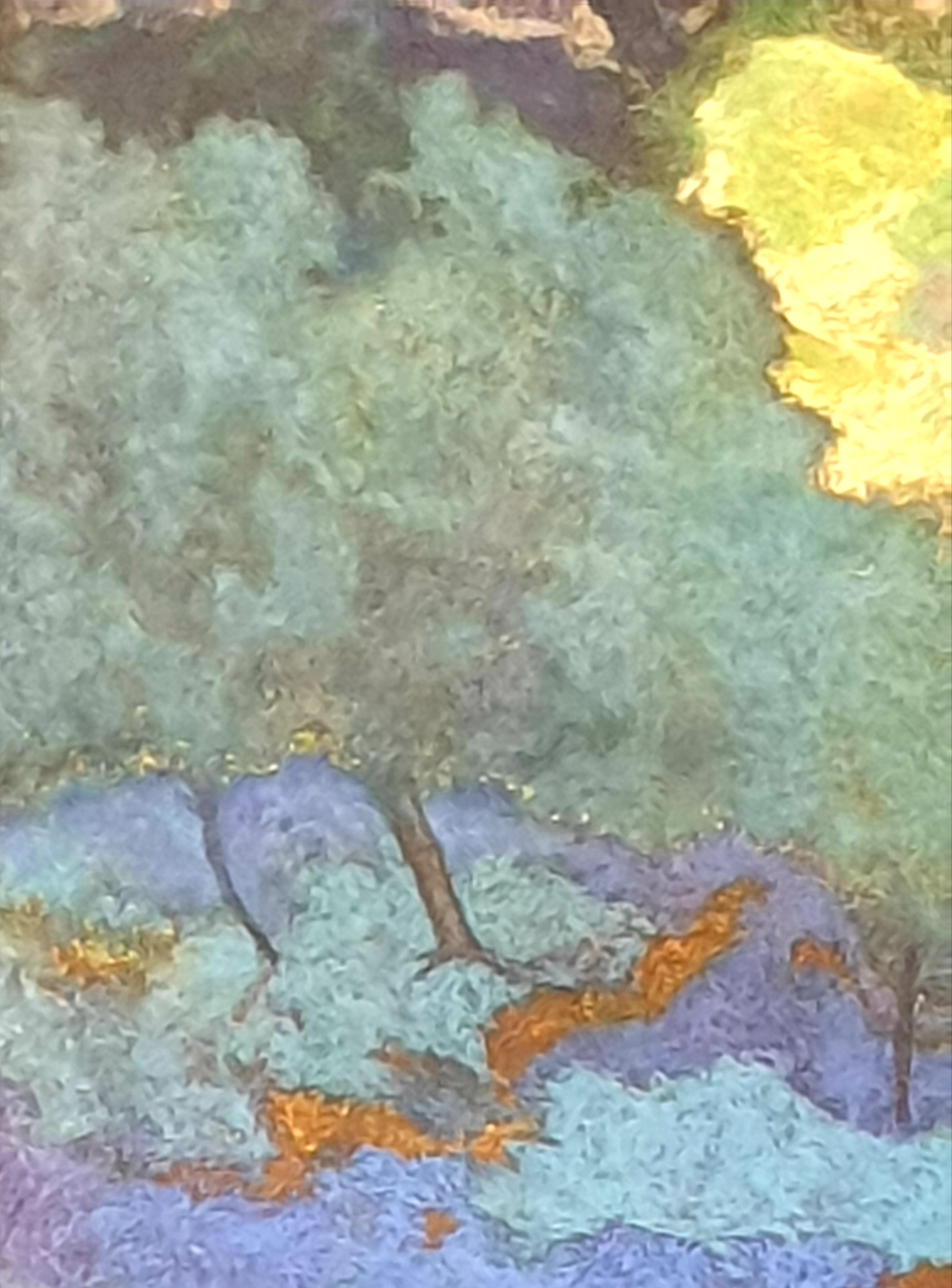Pastel y acrílico francés surrealista contemporáneo sobre papel, Paisaje provenzal. 8