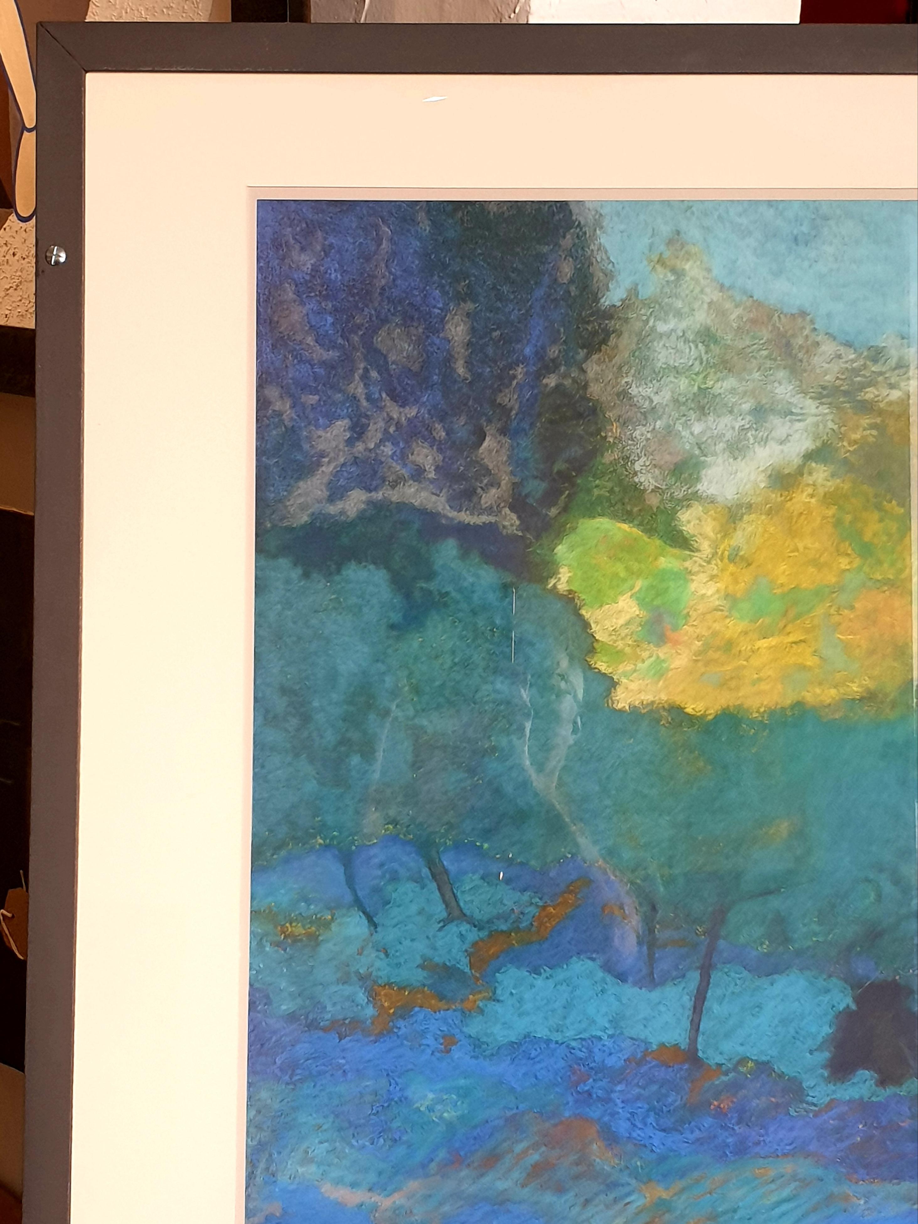 Pastel y acrílico francés surrealista contemporáneo sobre papel, Paisaje provenzal. 9
