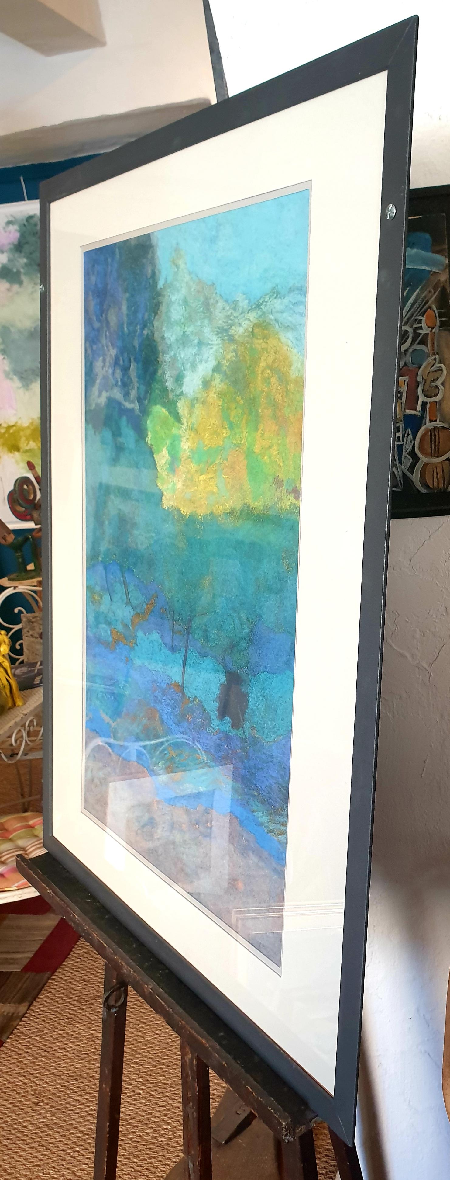 Pastel y acrílico francés surrealista contemporáneo sobre papel, Paisaje provenzal. 10
