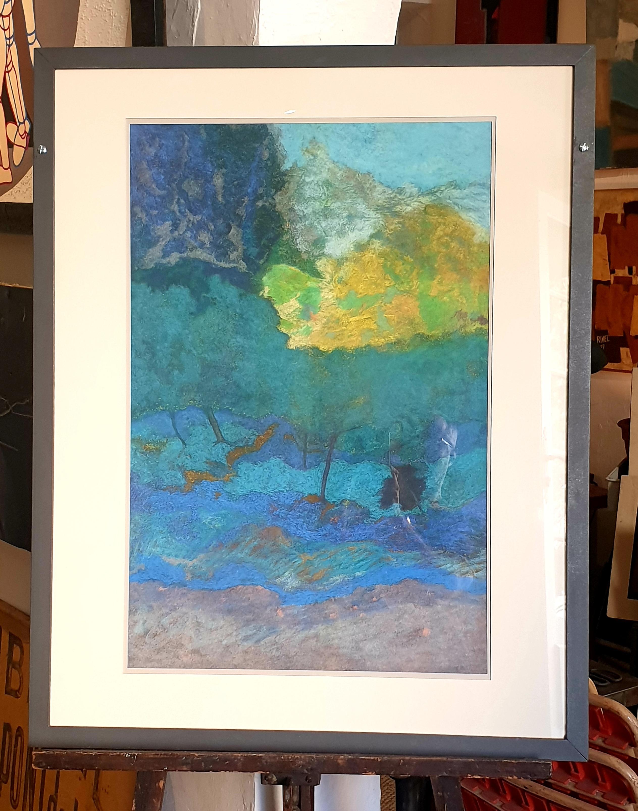 Pastel y acrílico francés surrealista contemporáneo sobre papel, Paisaje provenzal. 13
