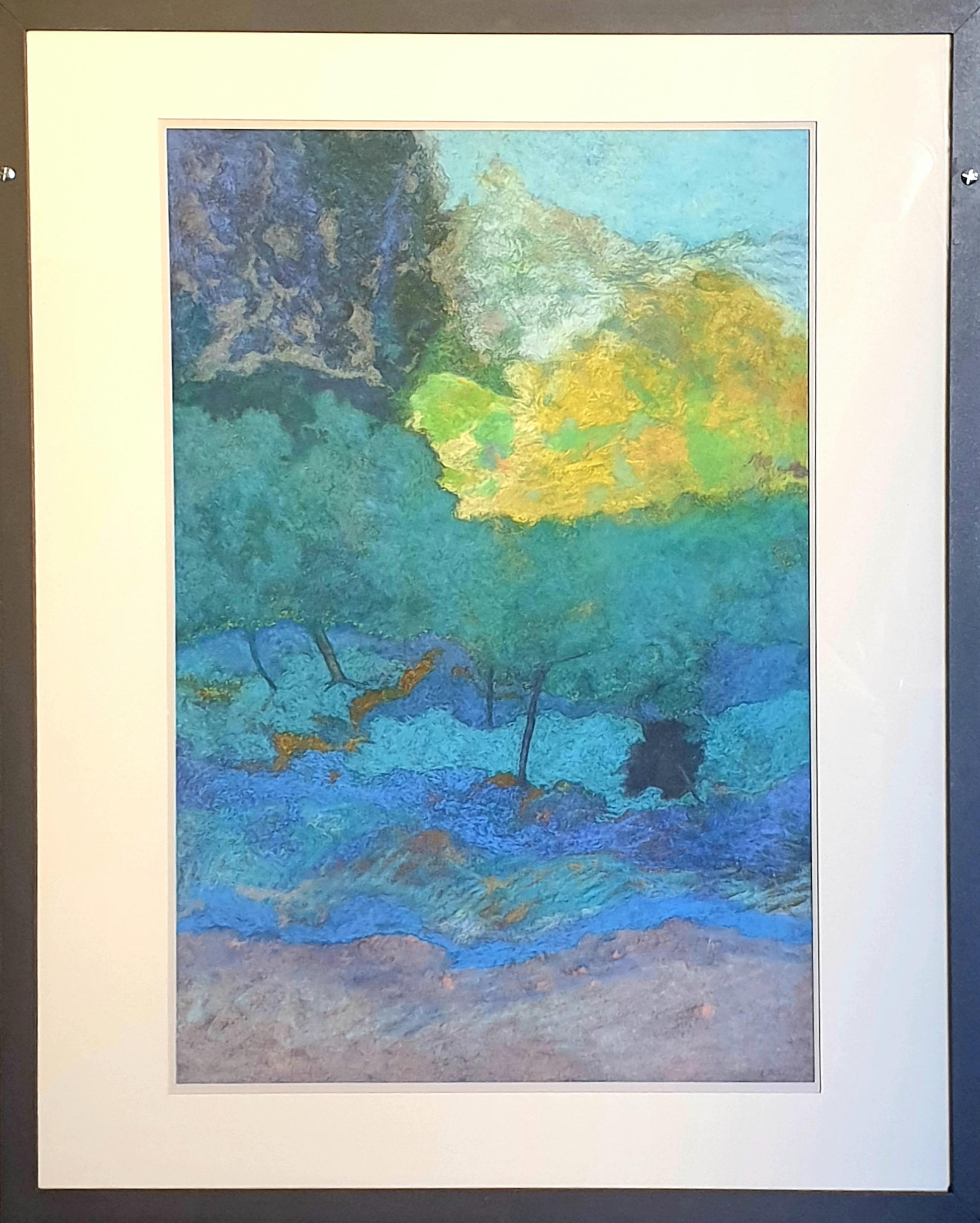 Pastel y acrílico francés surrealista contemporáneo sobre papel, Paisaje provenzal. - Painting de Francis Besson