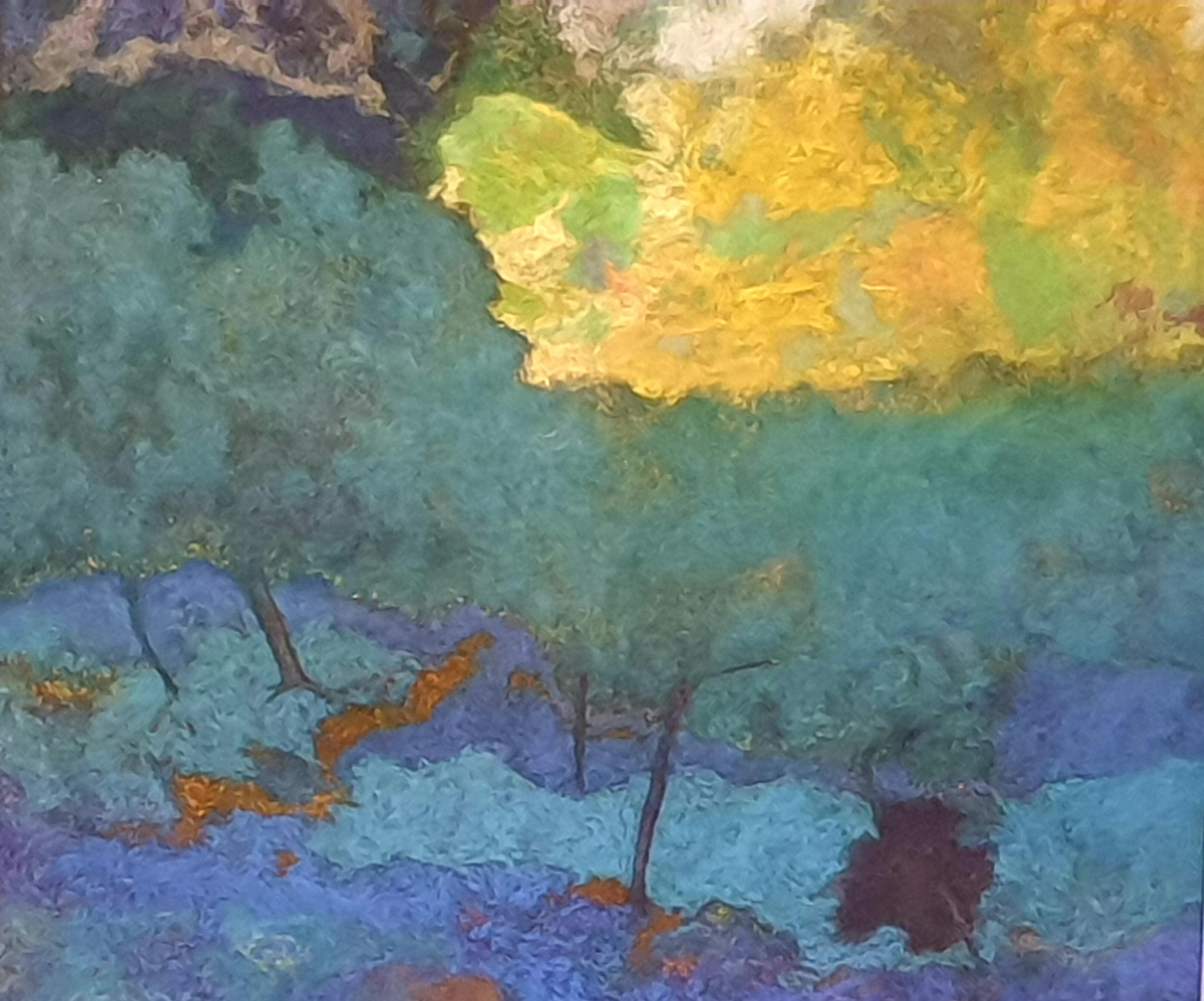 Pastel contemporáneo y acrílico sobre papel de una arremolinada y atmosférica escena forestal en la Provenza, Francia, del artista belga Francis Besson, firmado abajo a la derecha. Presentada en un marco metálico contemporáneo bajo cristal.

Besson