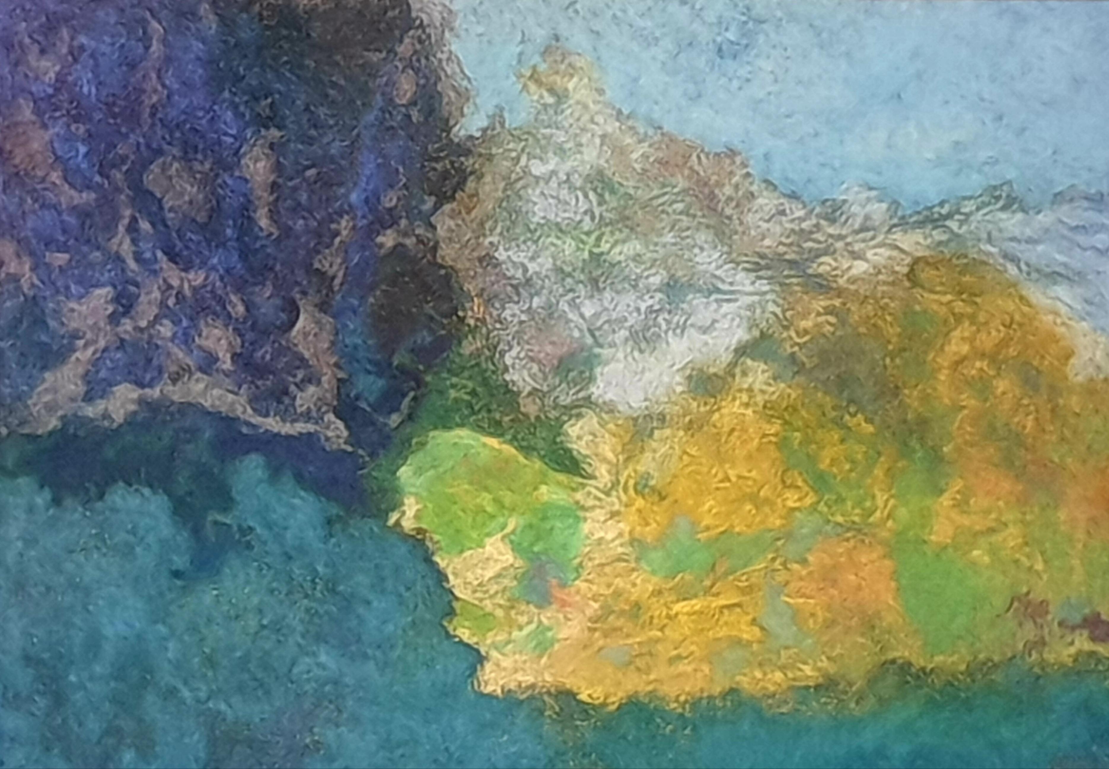 Pastel y acrílico francés surrealista contemporáneo sobre papel, Paisaje provenzal. 1
