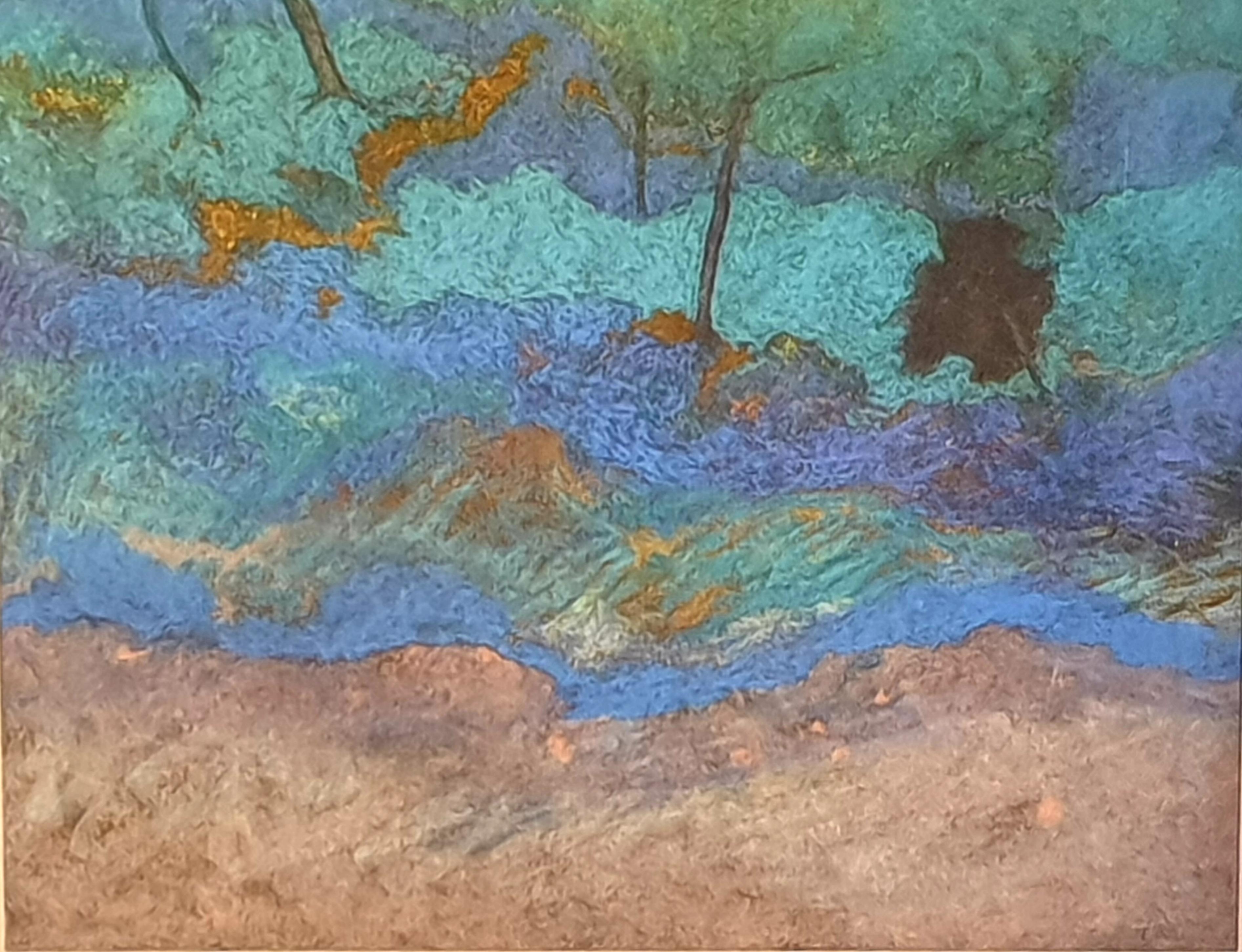 Pastel y acrílico francés surrealista contemporáneo sobre papel, Paisaje provenzal. 2