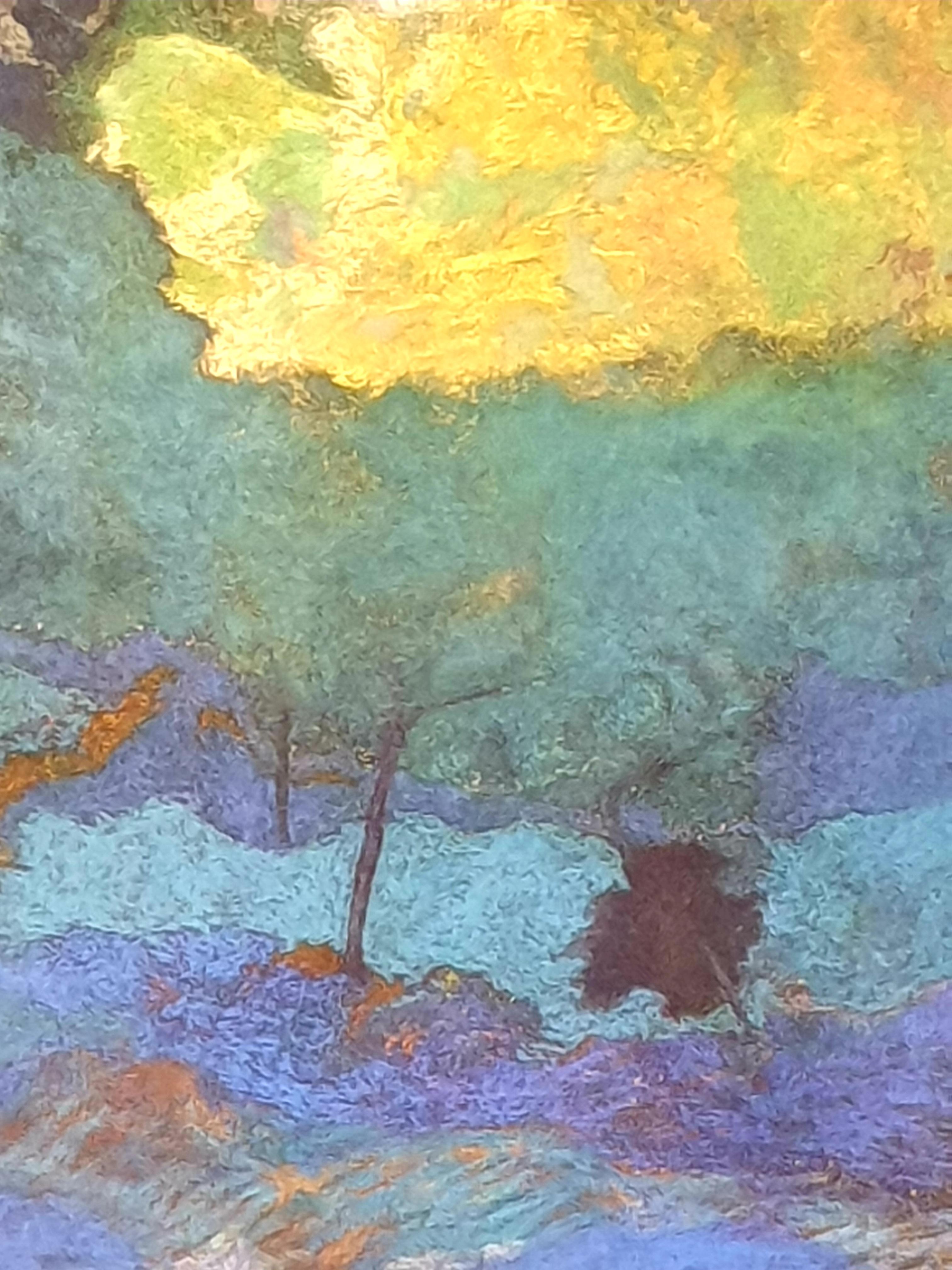 Pastel y acrílico francés surrealista contemporáneo sobre papel, Paisaje provenzal. 4