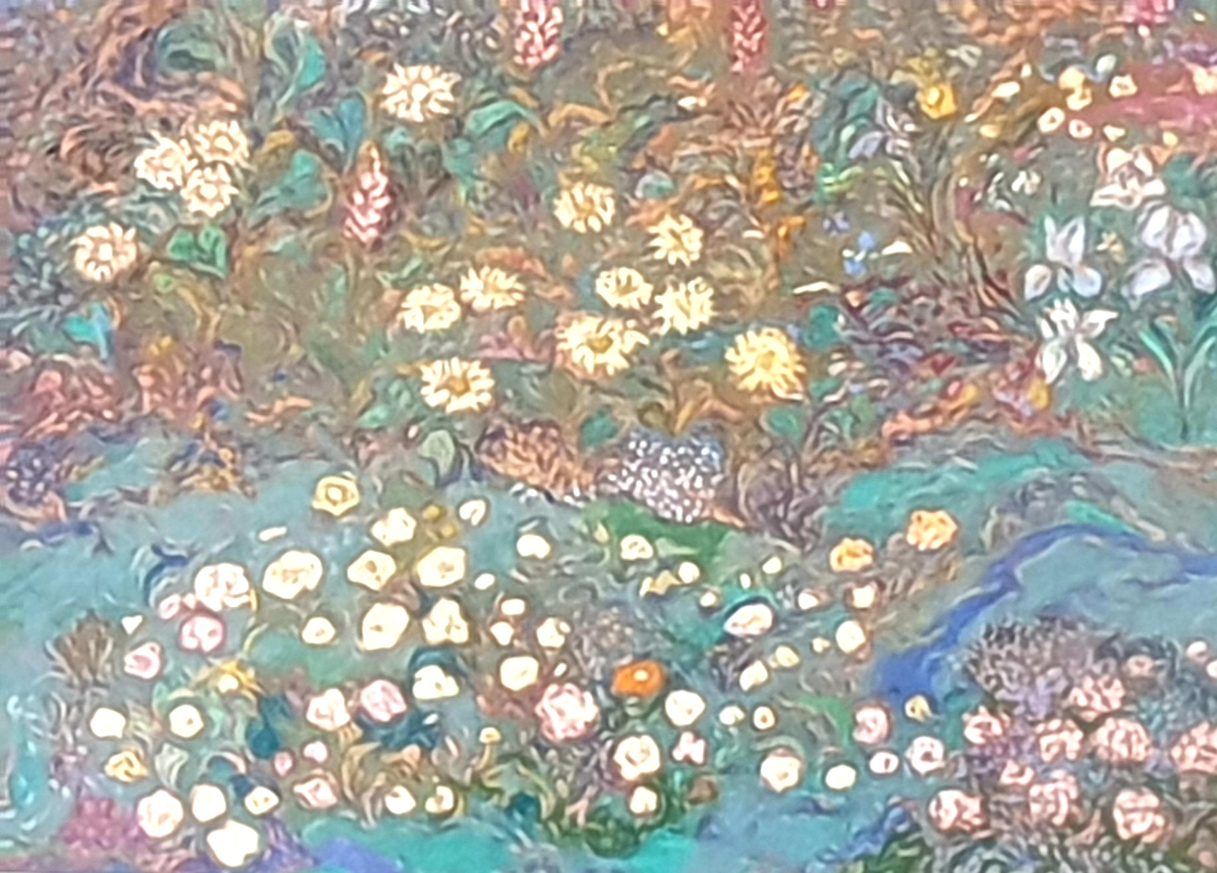 'Garden in Full Bloom', Impressionist Pointillist Pastel. For Sale 5