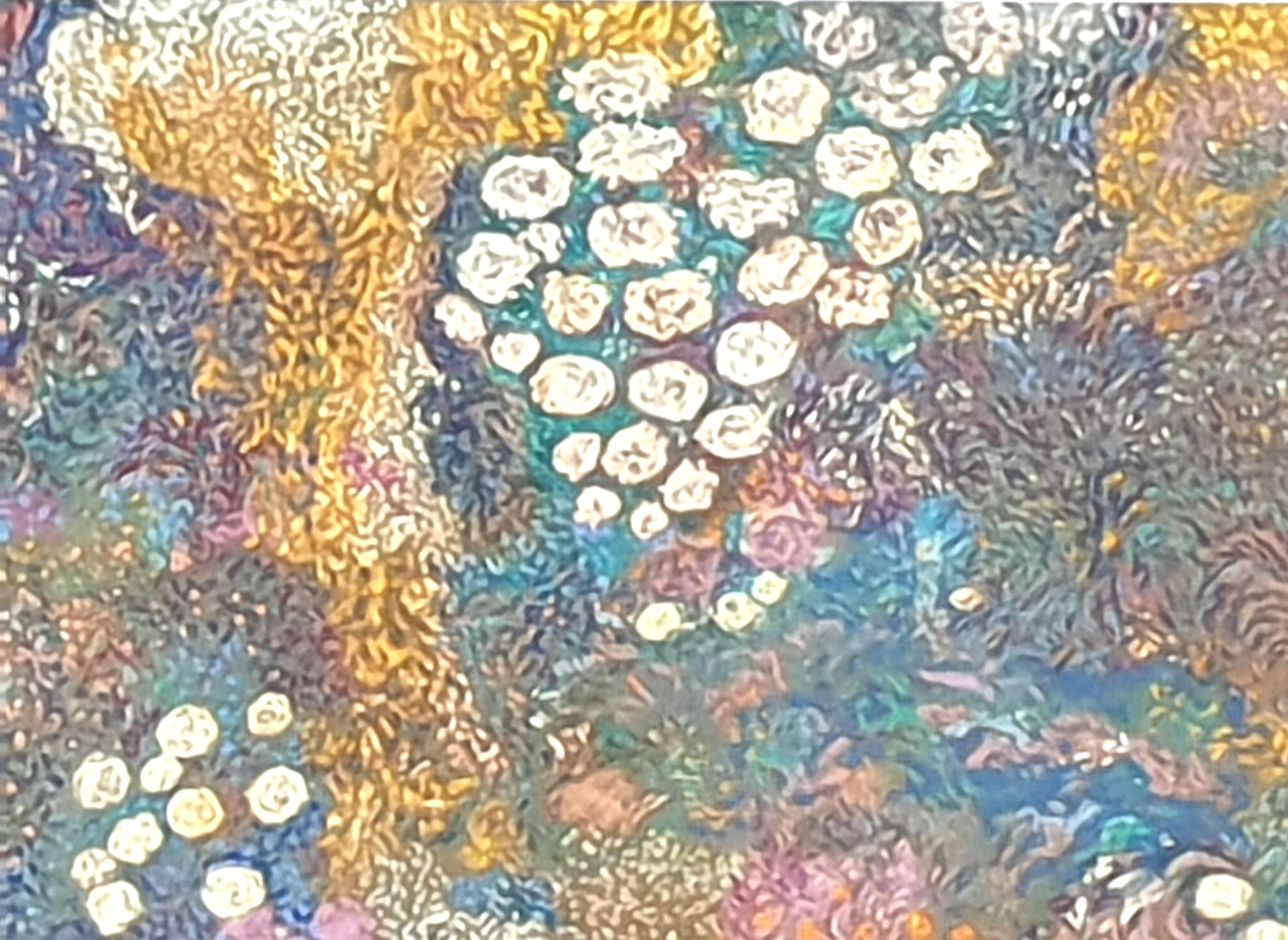 'Garden in Full Bloom', Impressionist Pointillist Pastel. For Sale 7