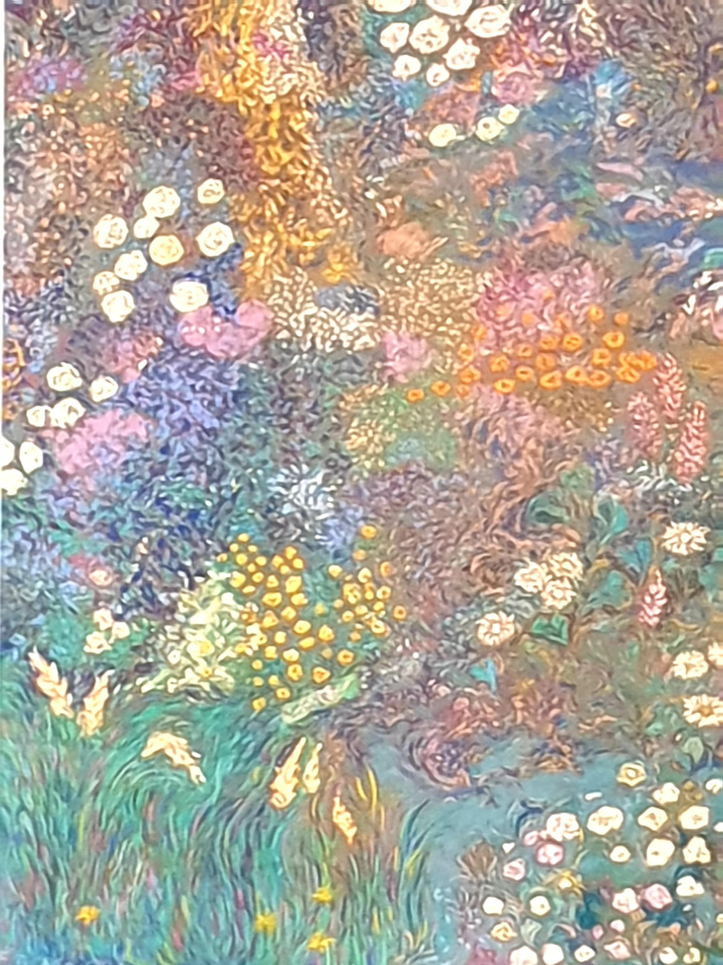 'Garden in Full Bloom', Impressionist Pointillist Pastel. For Sale 8