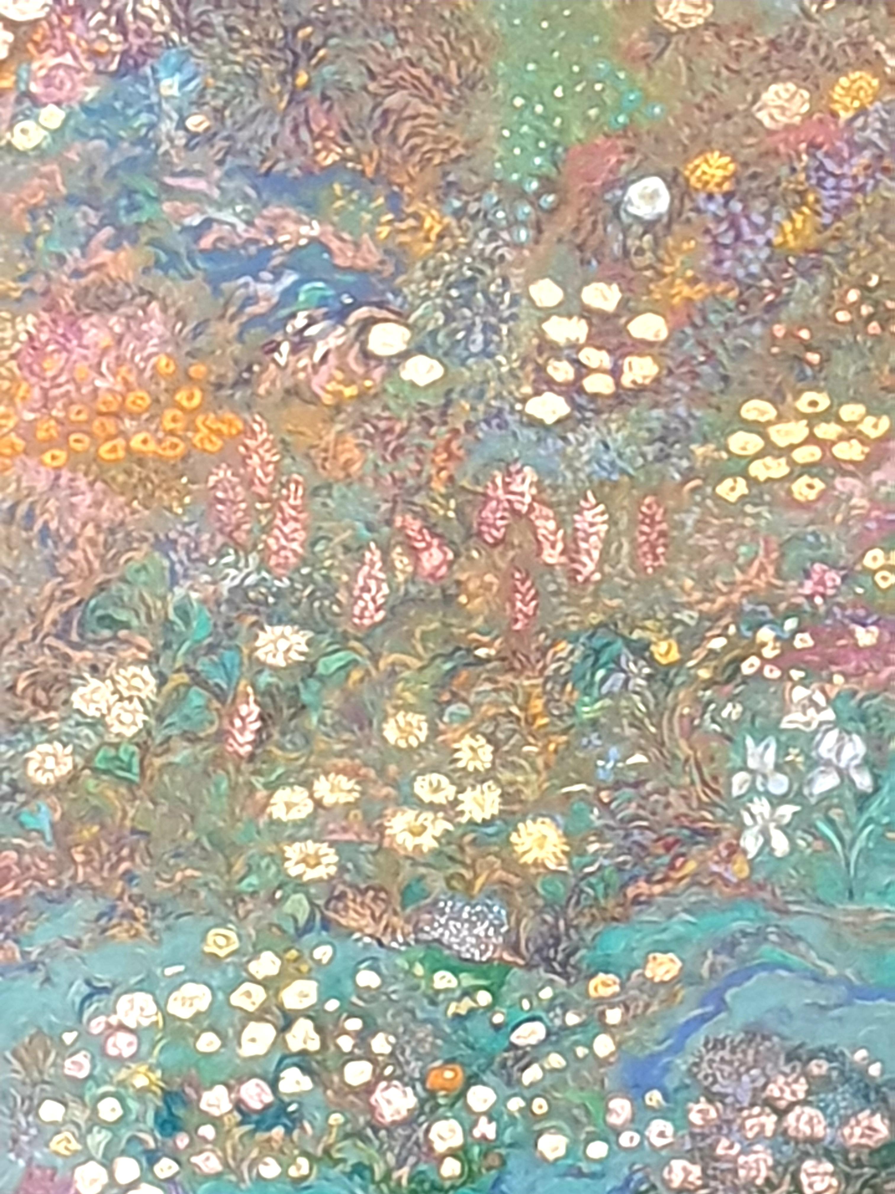'Garden in Full Bloom', Impressionist Pointillist Pastel. For Sale 9