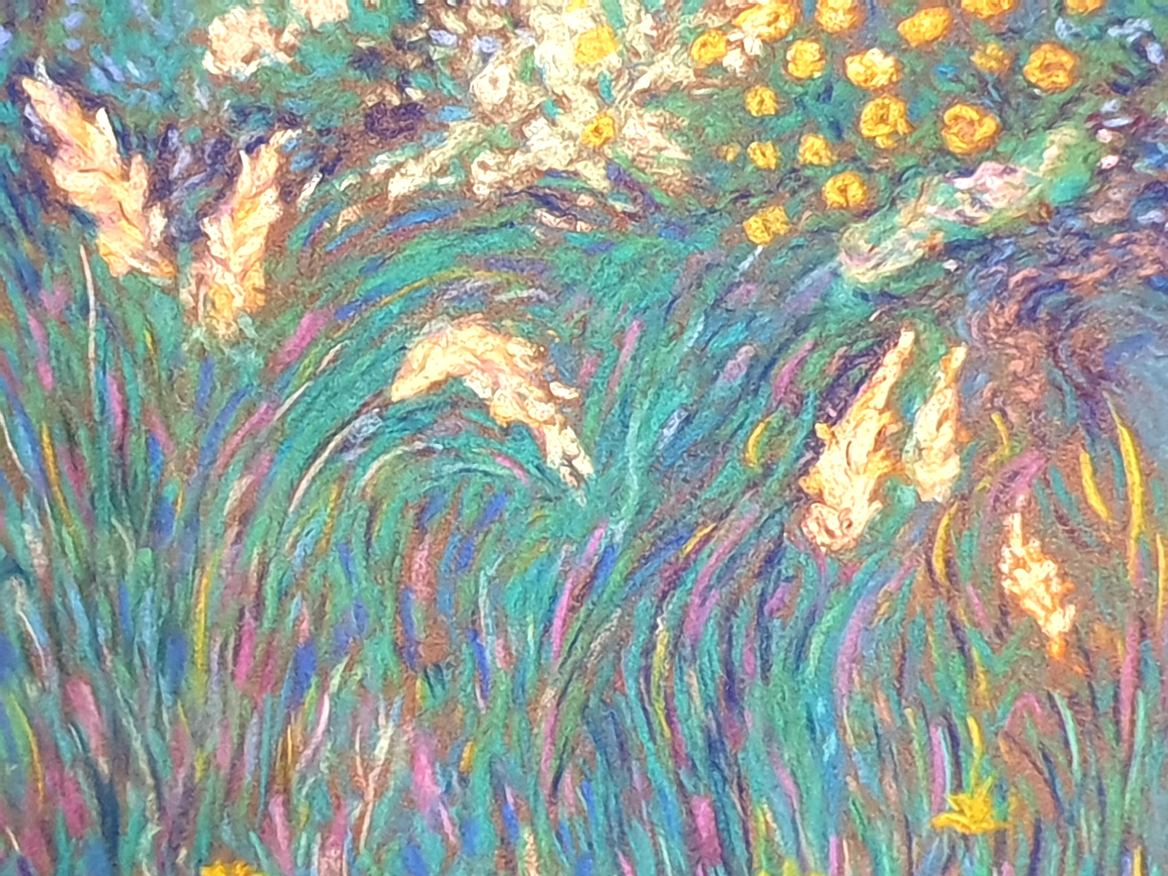 'Garden in Full Bloom', Impressionist Pointillist Pastel. - Brown Landscape Painting by Francis Besson
