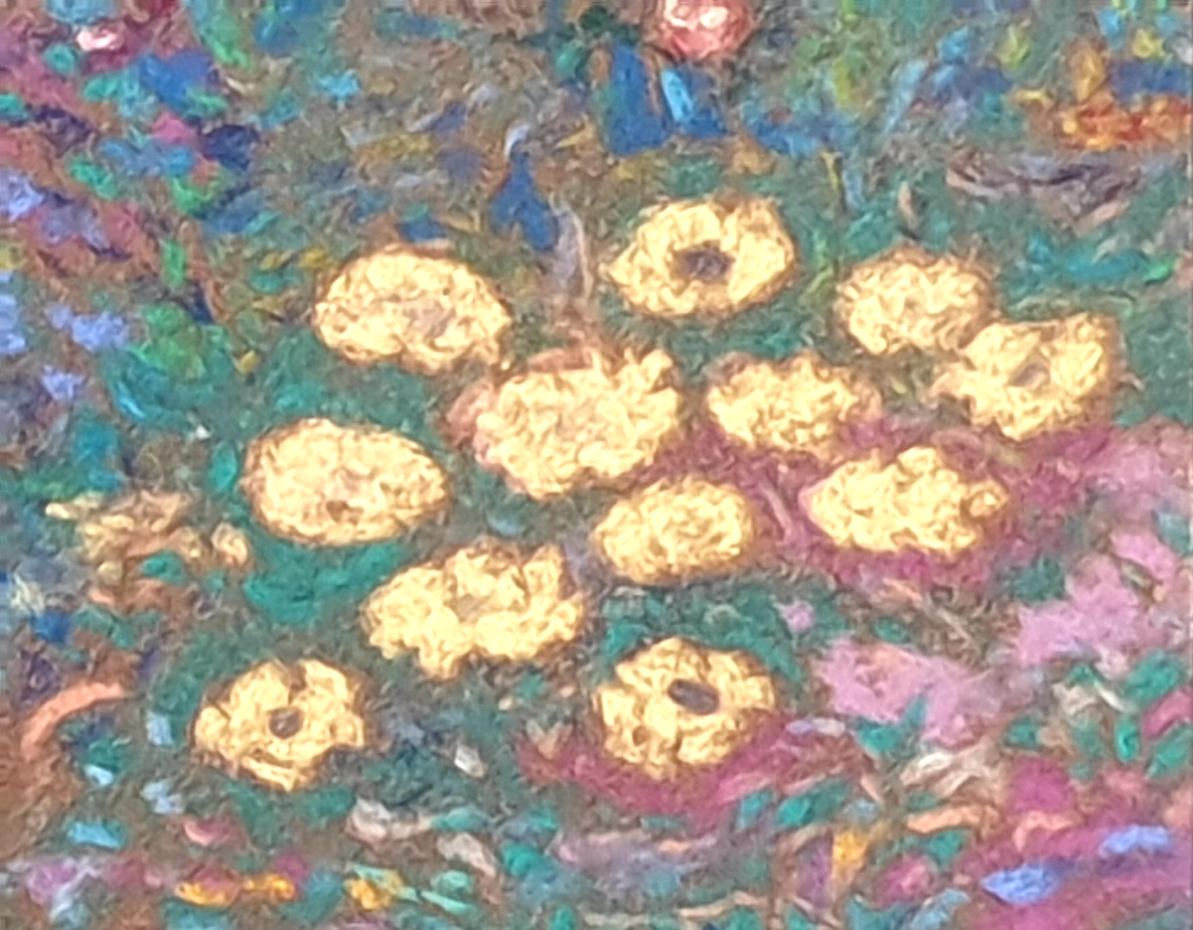 'Garden in Full Bloom', Impressionist Pointillist Pastel. For Sale 1