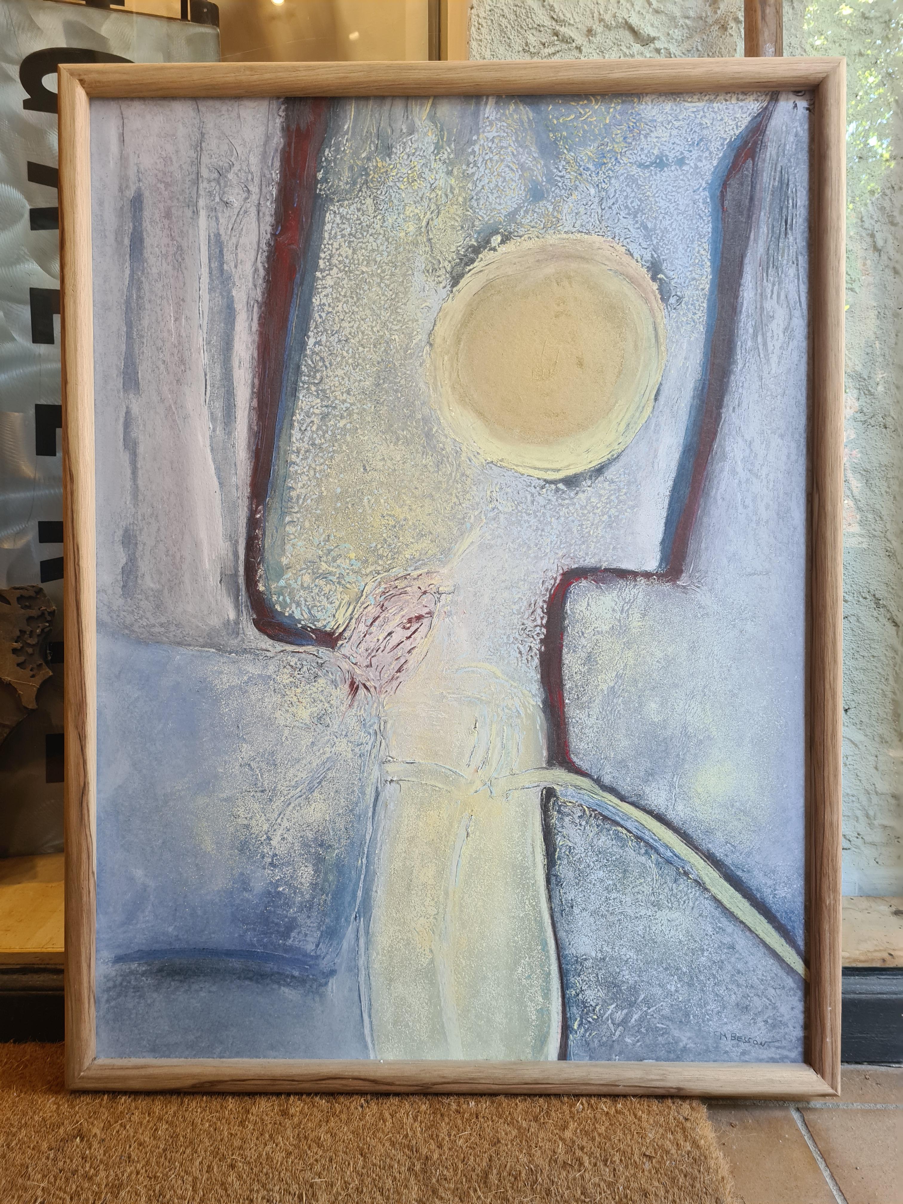 Sol, El Orbe Dorado, Pastel Contemporáneo Grande y Técnica Mixta sobre Papel. - Art de Francis Besson