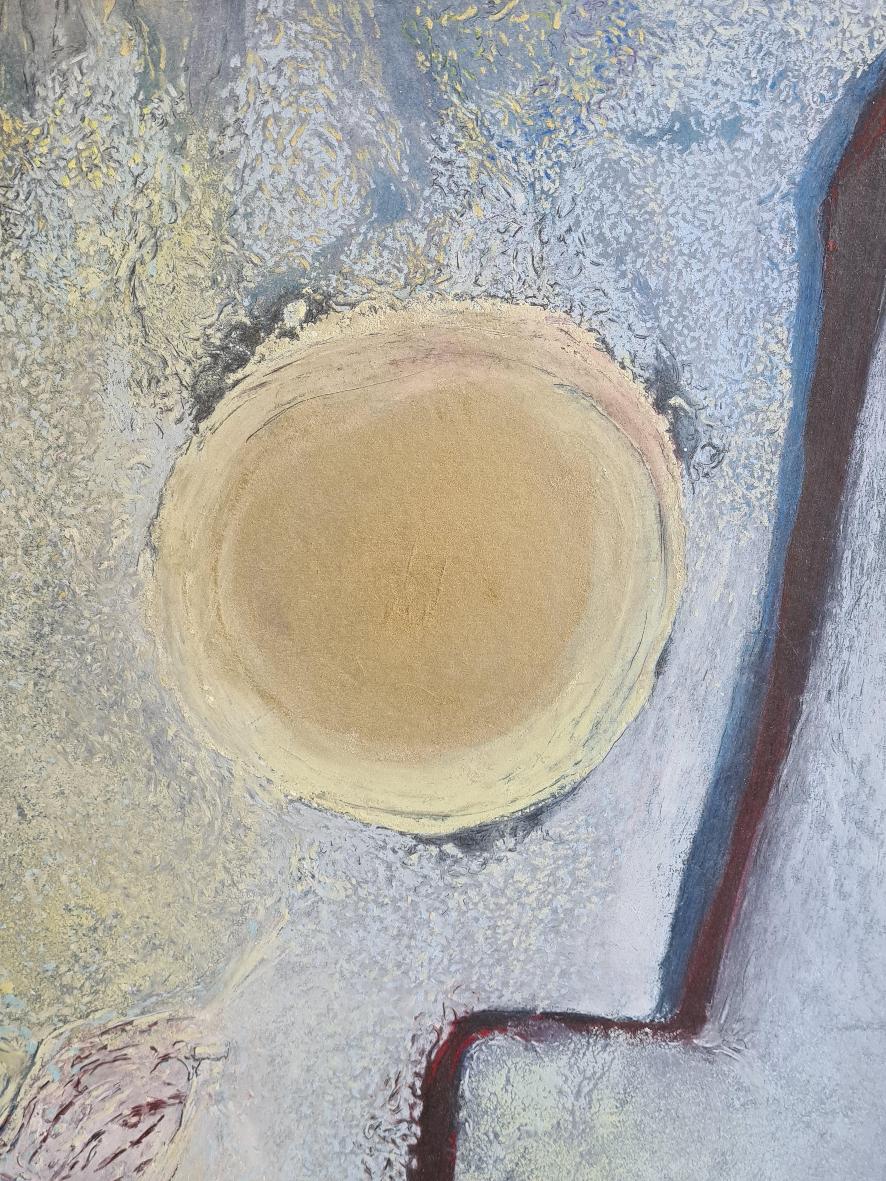 Sol, El Orbe Dorado, Pastel Contemporáneo Grande y Técnica Mixta sobre Papel. - Art Arte marginal de Francis Besson