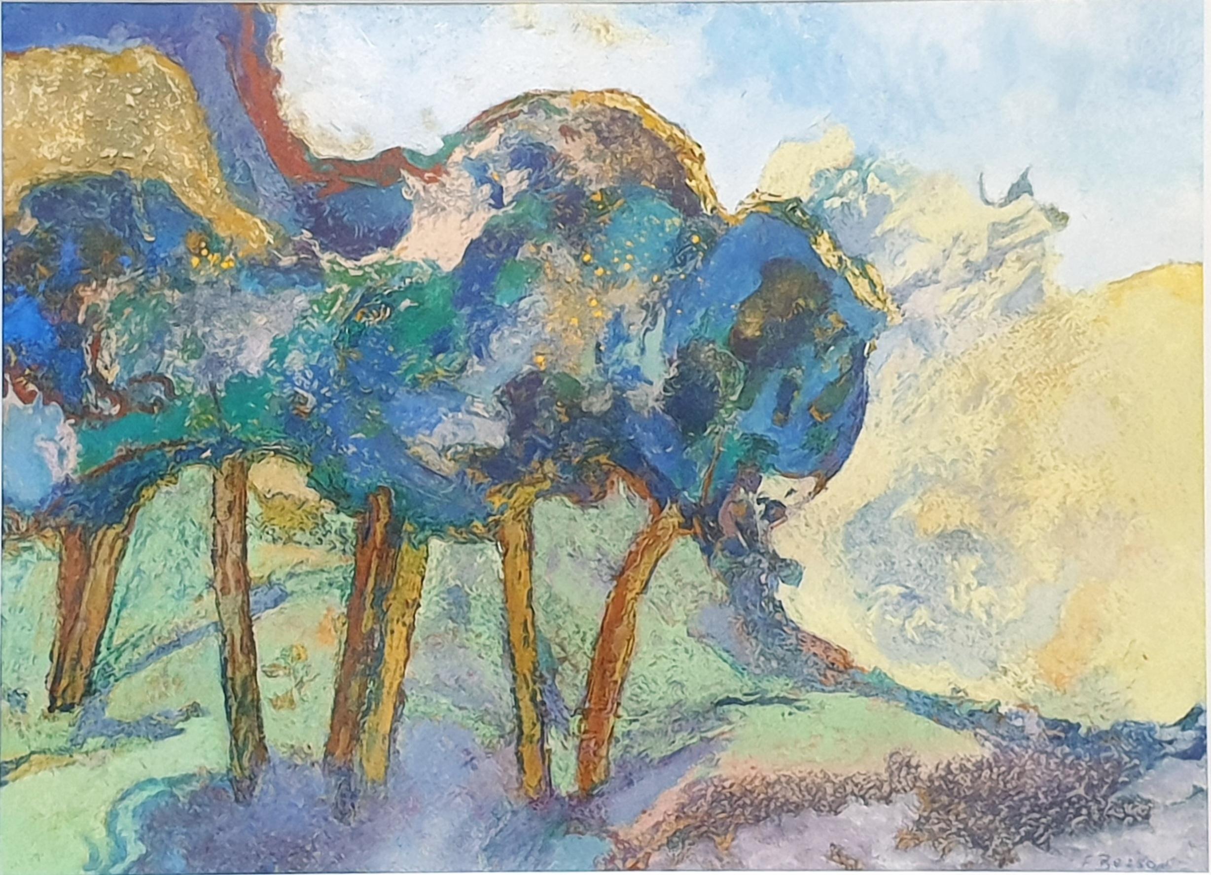 Francis Besson Landscape Painting - Umbrella Pines of Cotignac
