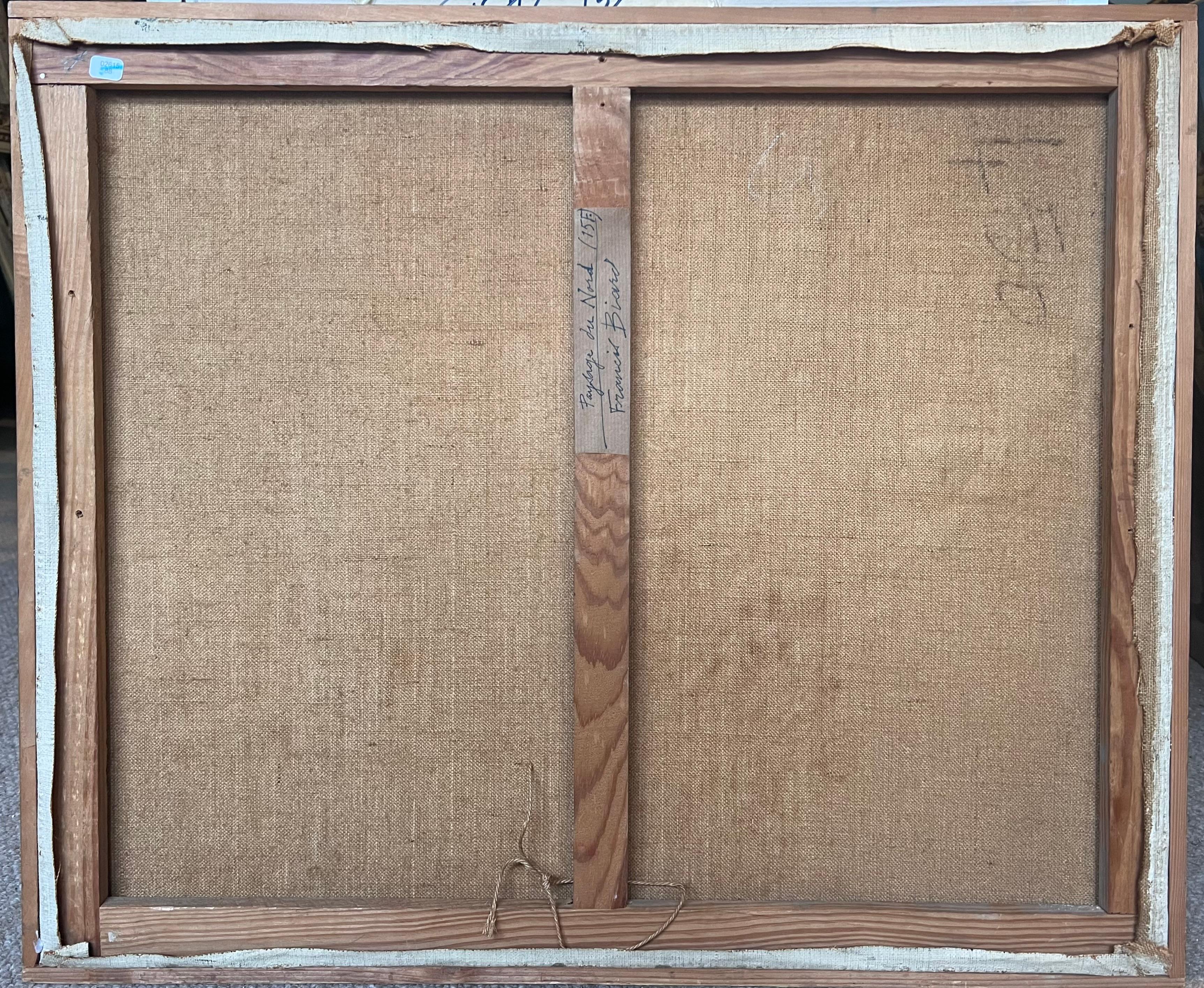 Pittura a olio della metà del 20° secolo, paesaggio industriale francese grigio e atmosferico in vendita 7