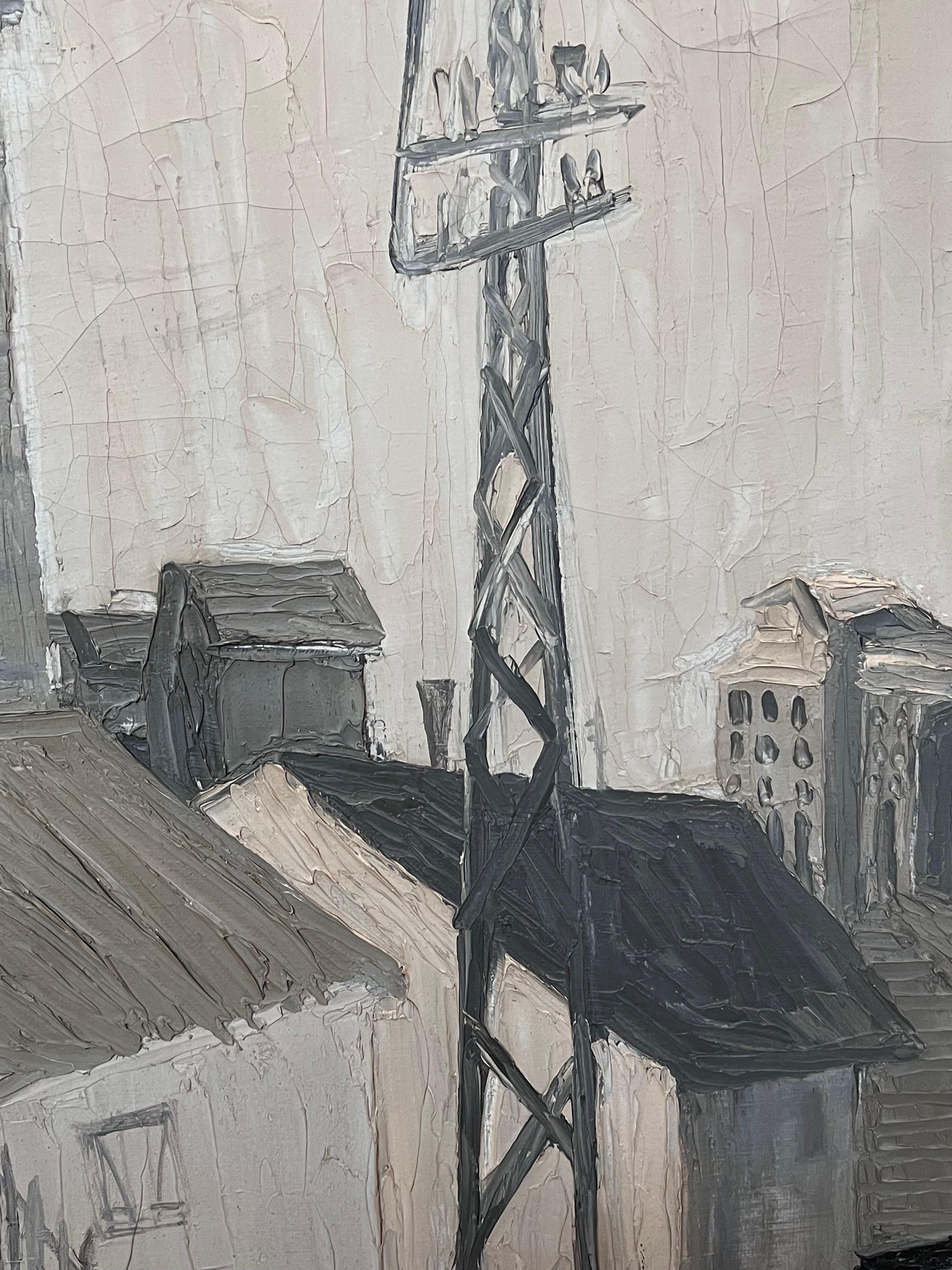 Pittura a olio della metà del 20° secolo, paesaggio industriale francese grigio e atmosferico - Painting Postimpressionismo di Francis Biard