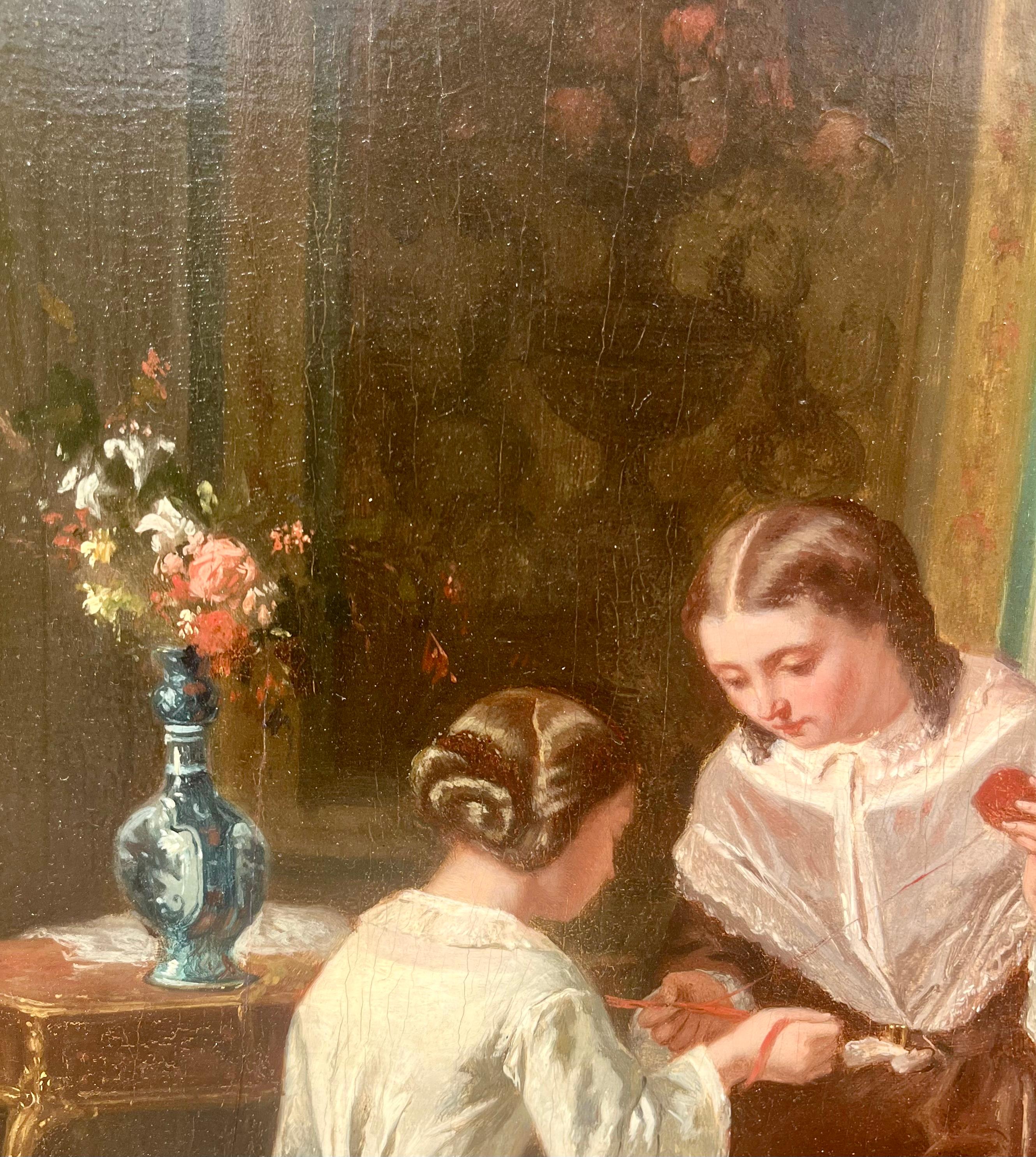 Young Ladies Sewing - Hudson River School Painting by Francis Blackwell Mayer