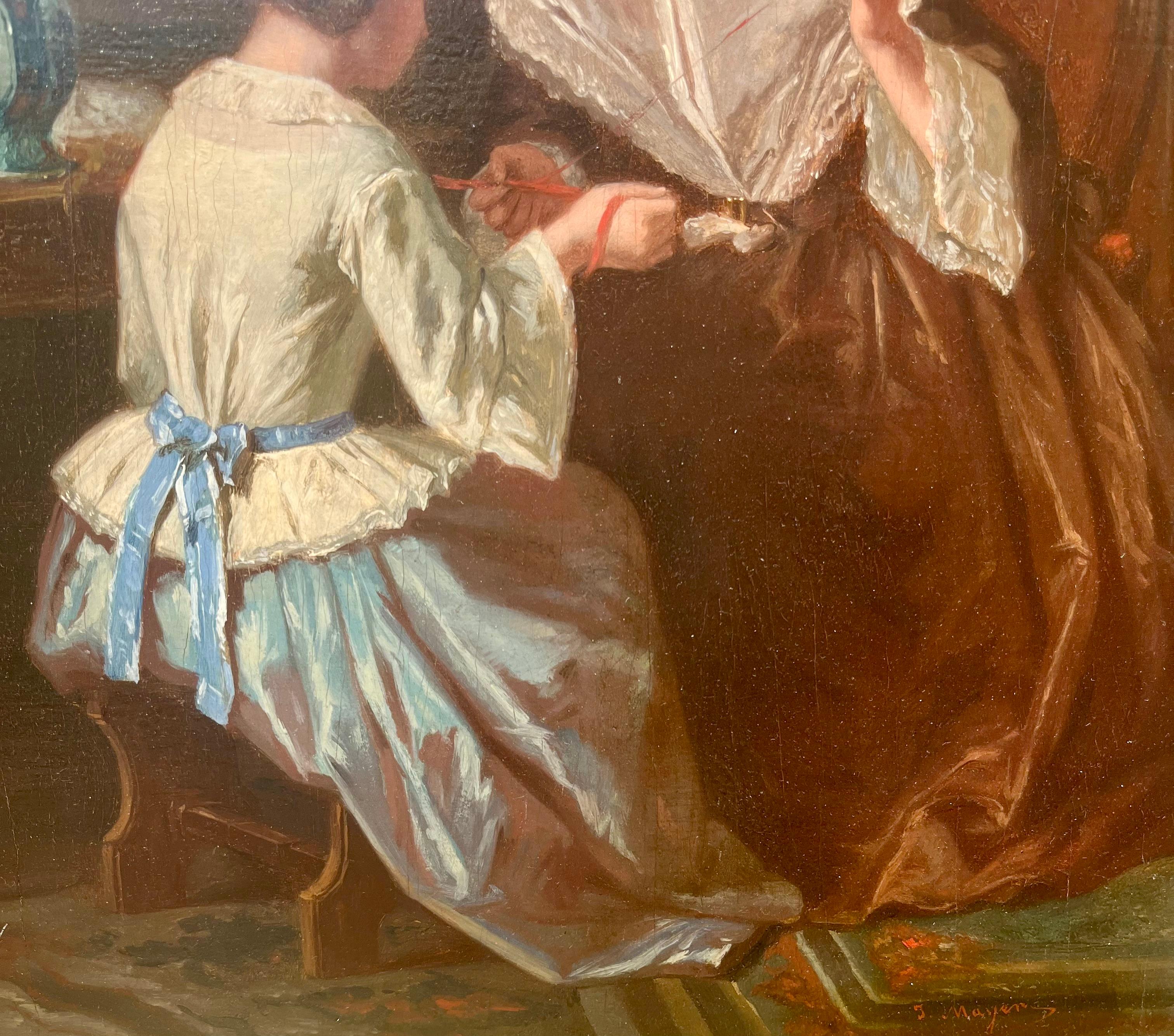 Young Ladies Sewing - Brown Portrait Painting by Francis Blackwell Mayer