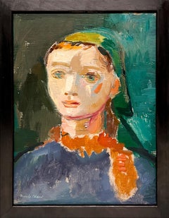 1930er Jahre Gemälde einer nachdenklichen jungen Frau mit dem Titel "Grüner Schal" von Francis Chapin