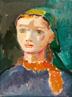 Pintura de los años 30 de una joven pensativa, titulada "Bufanda verde" de Francis Chapin