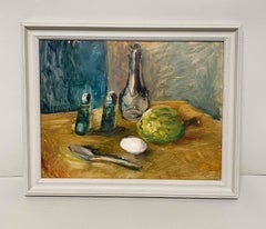 Stilllebengemälde einer Tischplatte in Öl auf Masonit aus den 1930er Jahren von Francis Chapin