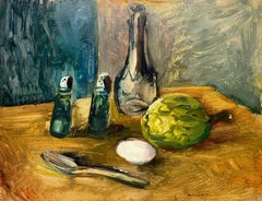 Un dipinto a olio su masonite degli anni '30 raffigurante il piano di un tavolo, opera di Francis Chapin