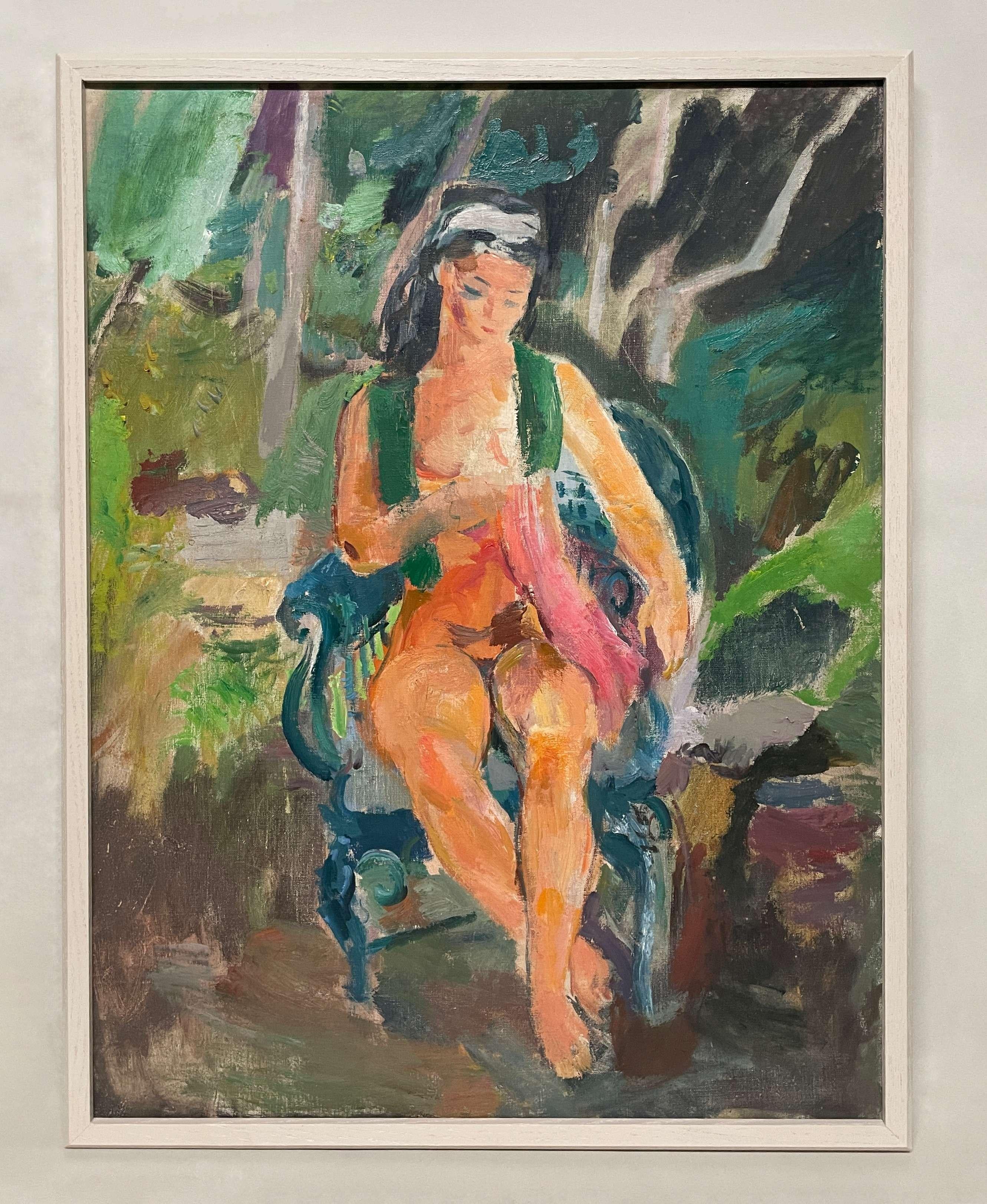 Un dipinto del 1940 raffigurante un nudo femminile seduto in un paesaggio estivo, Scuola Ox-Bow - Painting American Modern di Francis Chapin