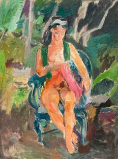 A 1940s Painting of a Seated Female Nude in Summer Landscape, Ox-Bow School