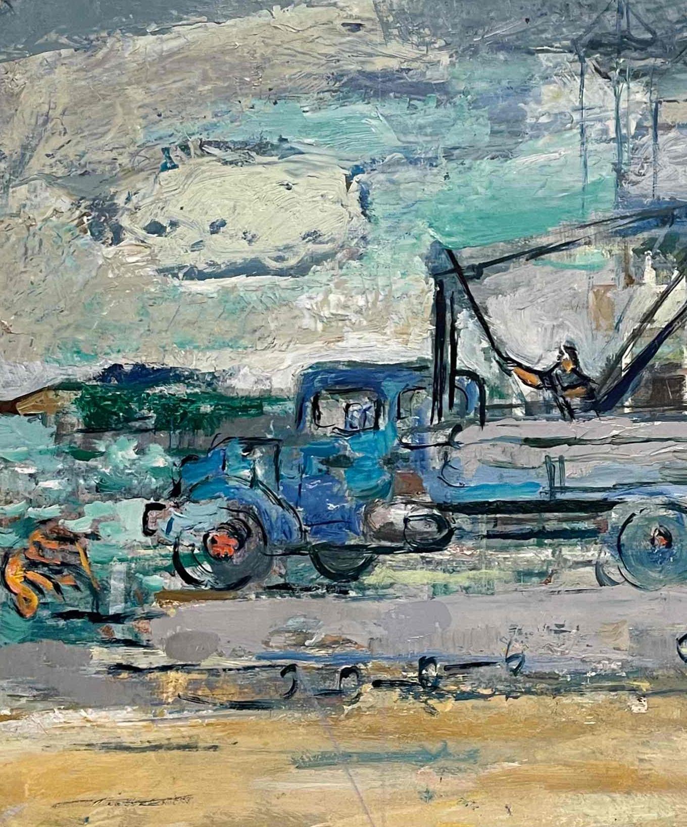 Peinture des années 1950 représentant un camion dans un chantier naval de Martha par Francis Chapin en vente 3