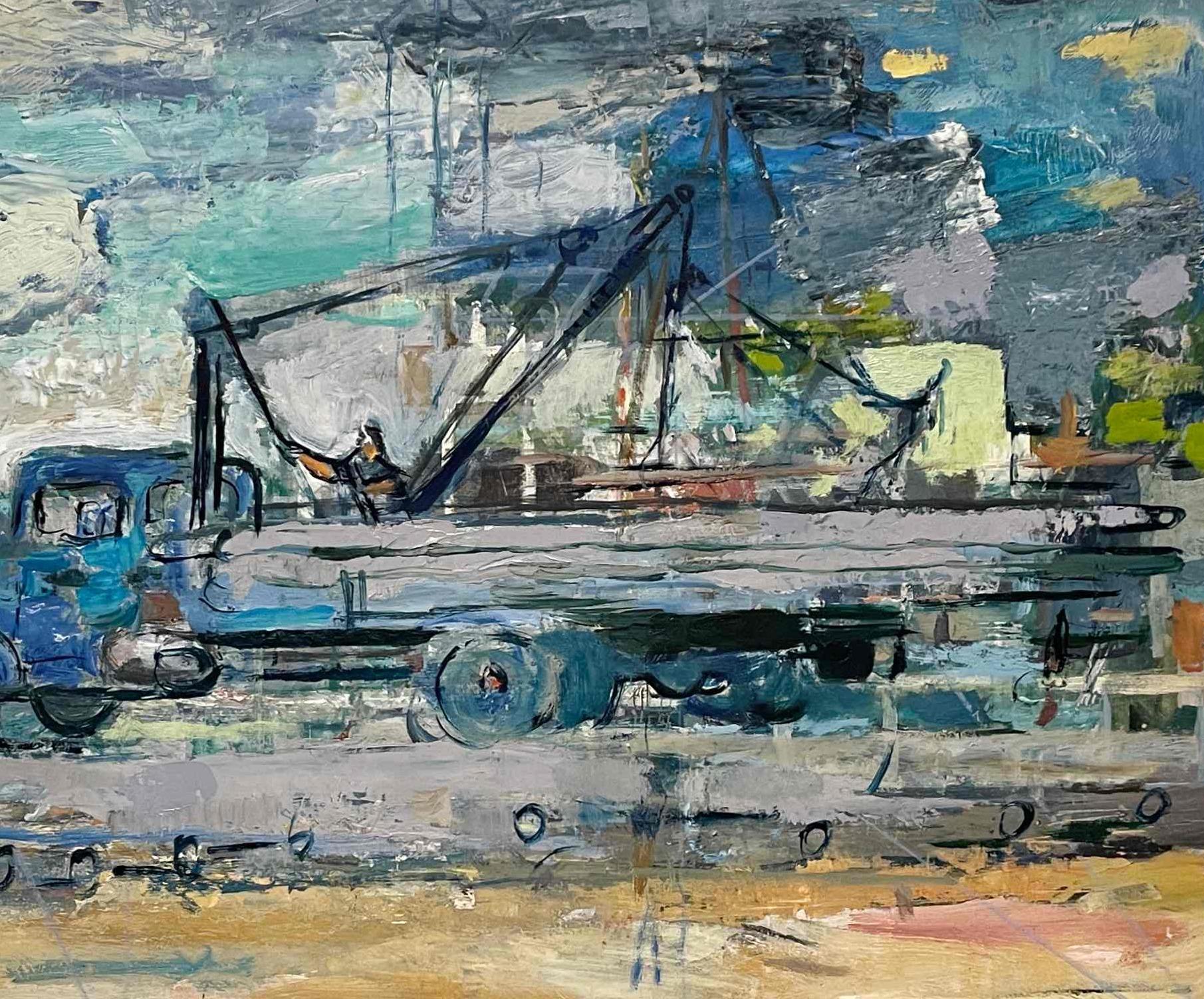 Peinture des années 1950 représentant un camion dans un chantier naval de Martha par Francis Chapin en vente 4