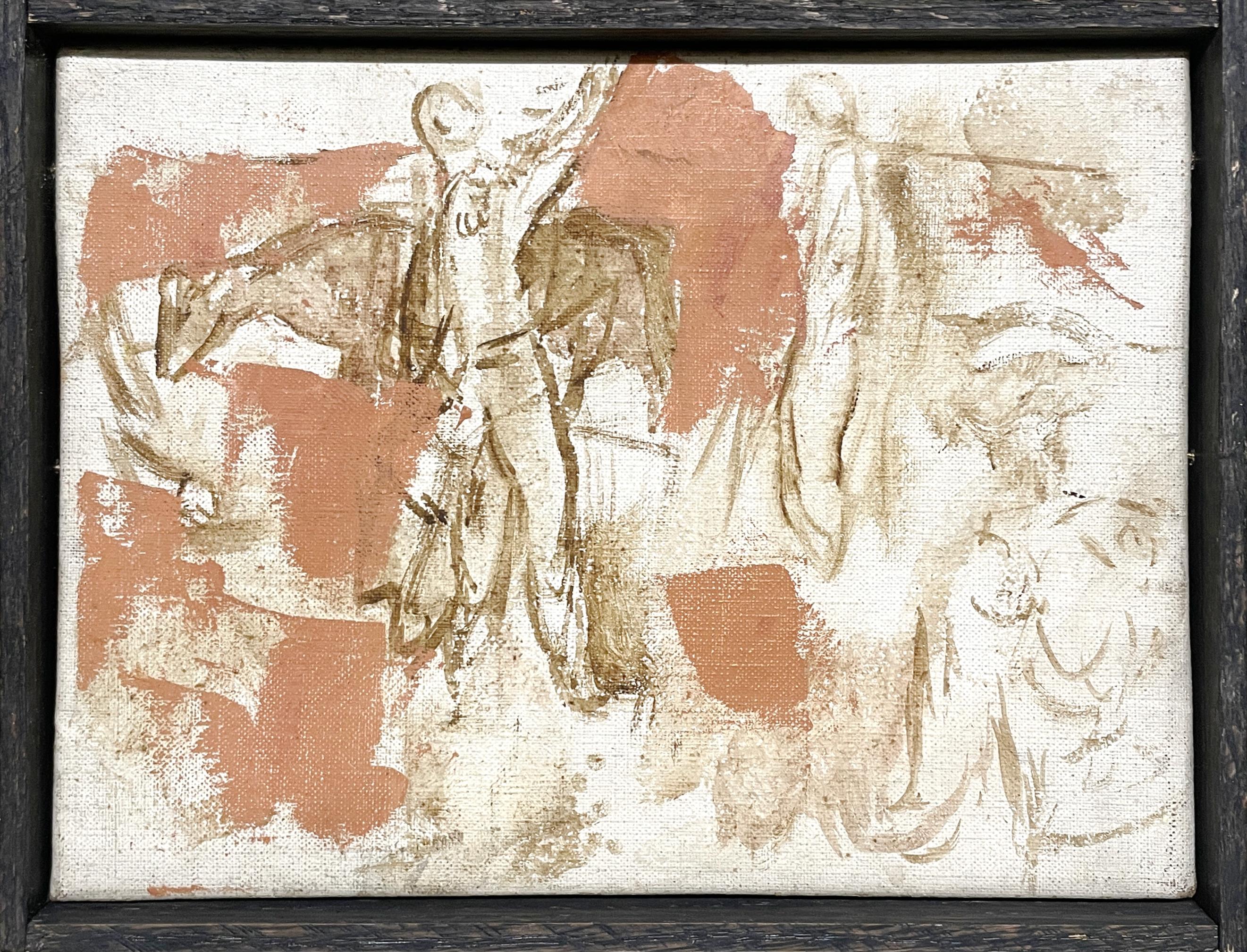 Peinture western moderne des années 1950, cow-boys s'occupant du bétail, par Francis Chapin