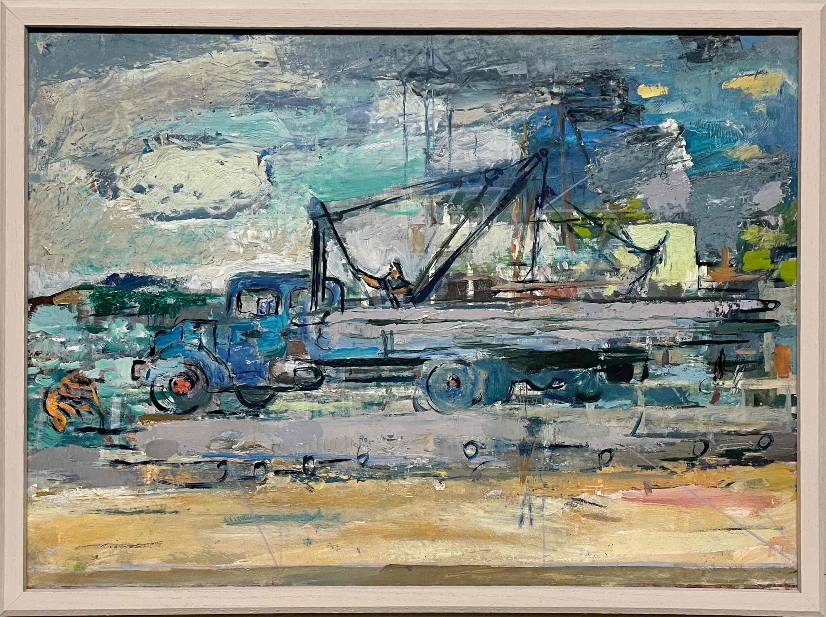 Un dipinto degli anni '50 raffigurante un camion nel cantiere di Martha's Vineyard di Francis Chapin in vendita 2